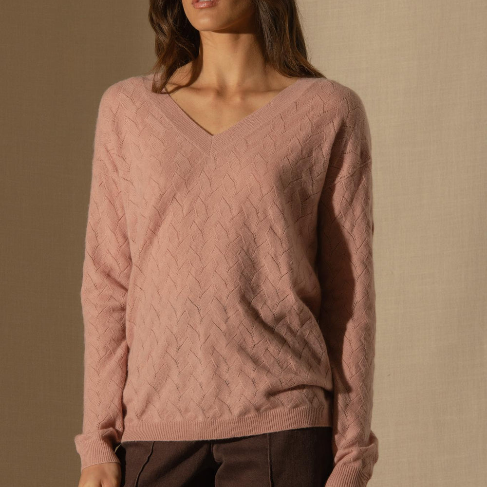 MADISON pull col v bois de rose 100% cachemire