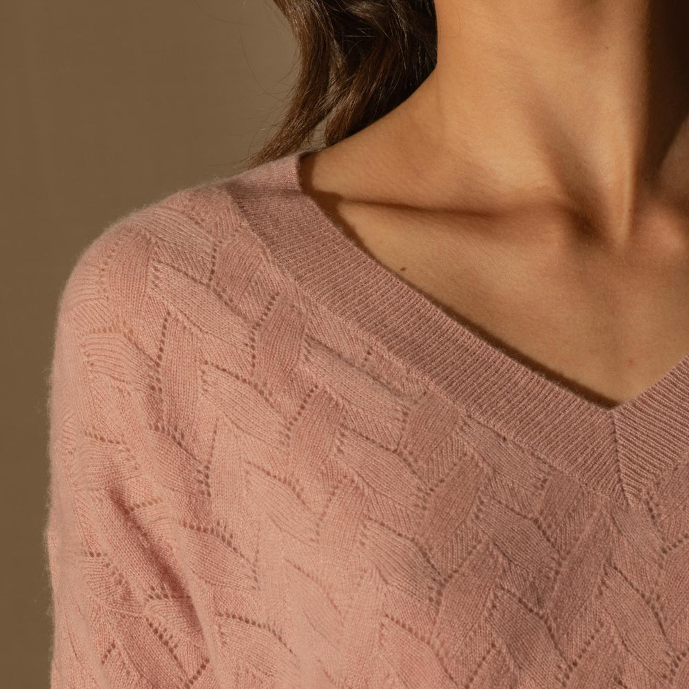 MADISON pull col v bois de rose 100% cachemire
