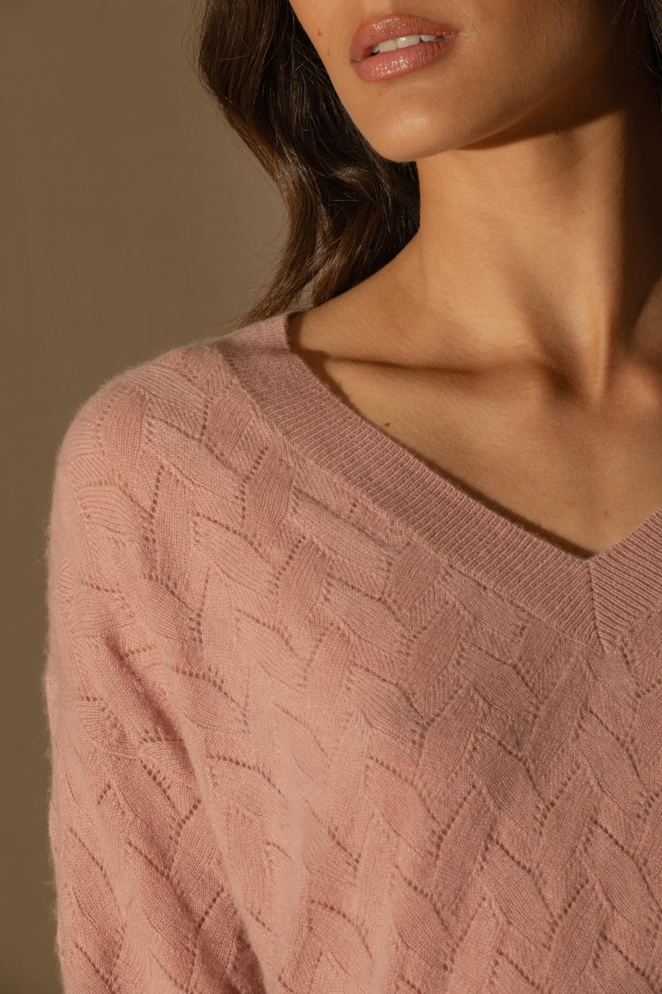 MADISON pull col v bois de rose 100% cachemire