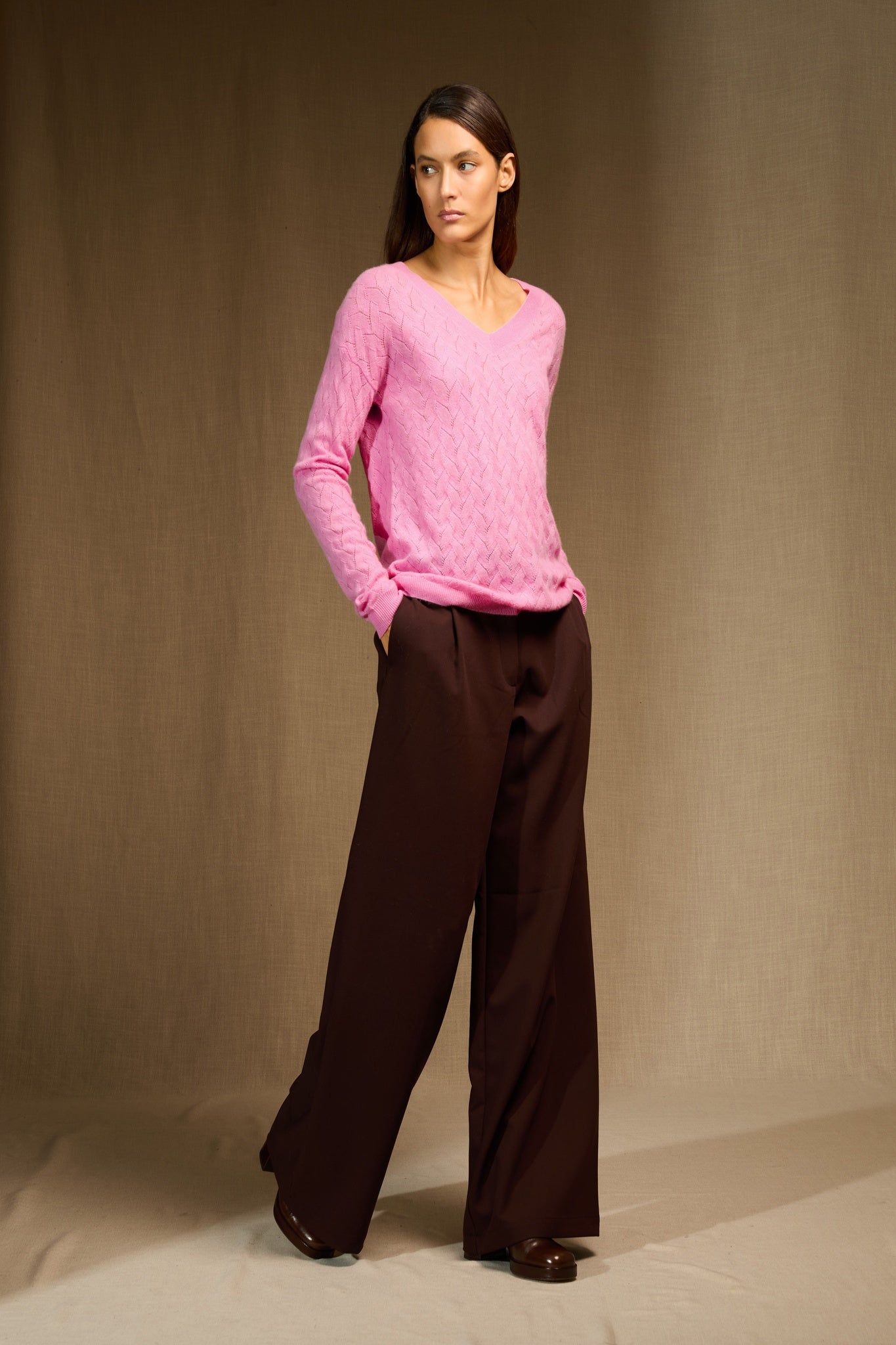 madison pull col v dragée 100% cachemire