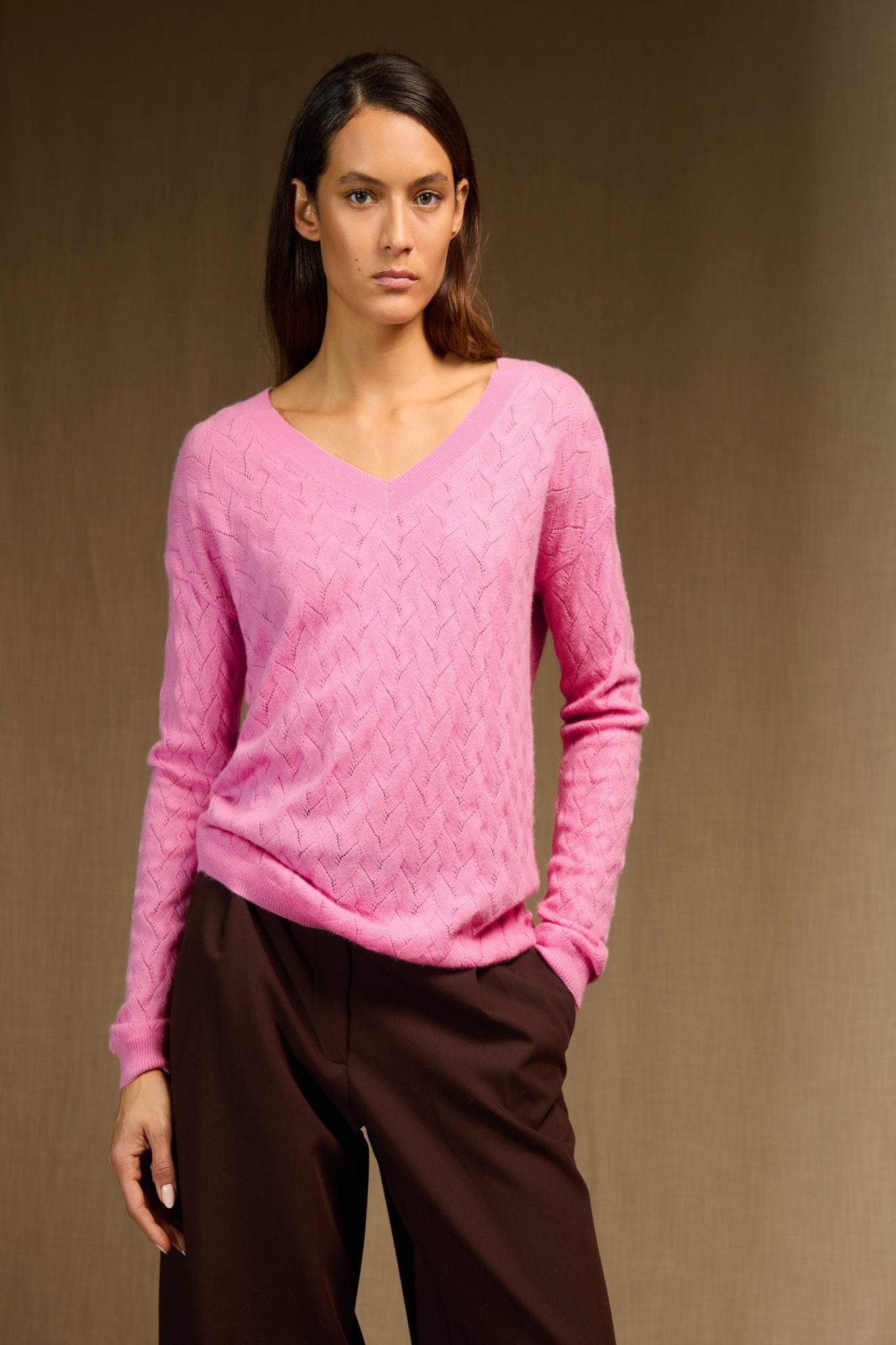 madison pull col v dragée 100% cachemire