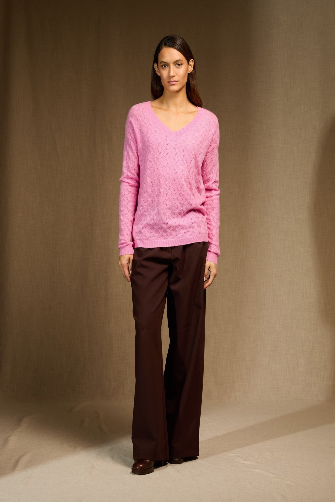 madison pull col v dragée 100% cachemire