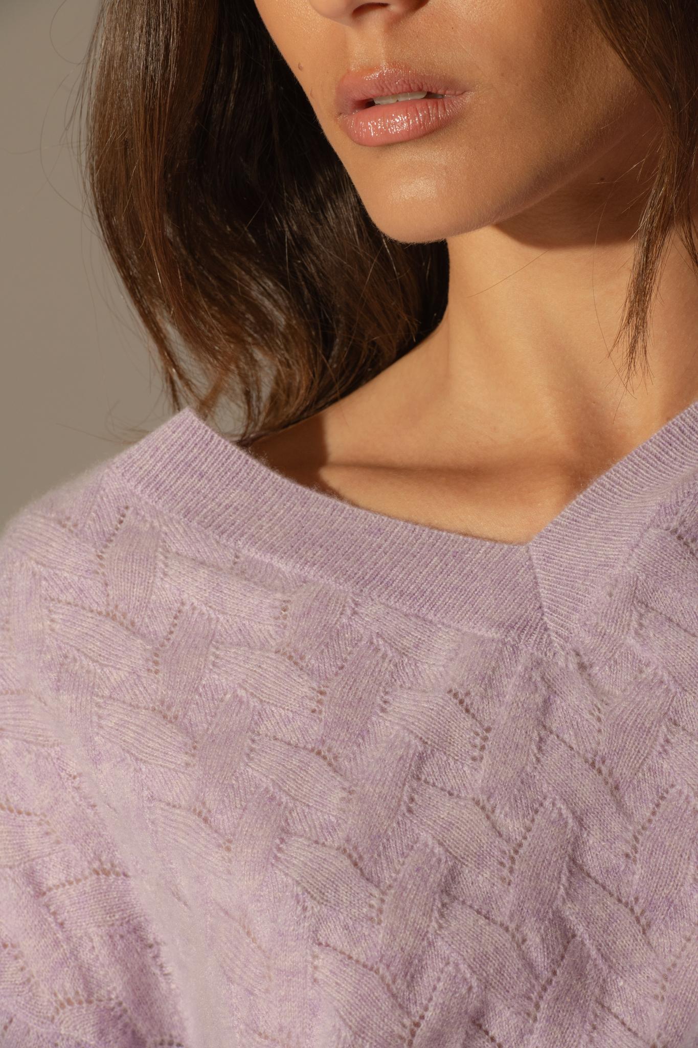 MADISON pull col v mauve chiné 100% cachemire