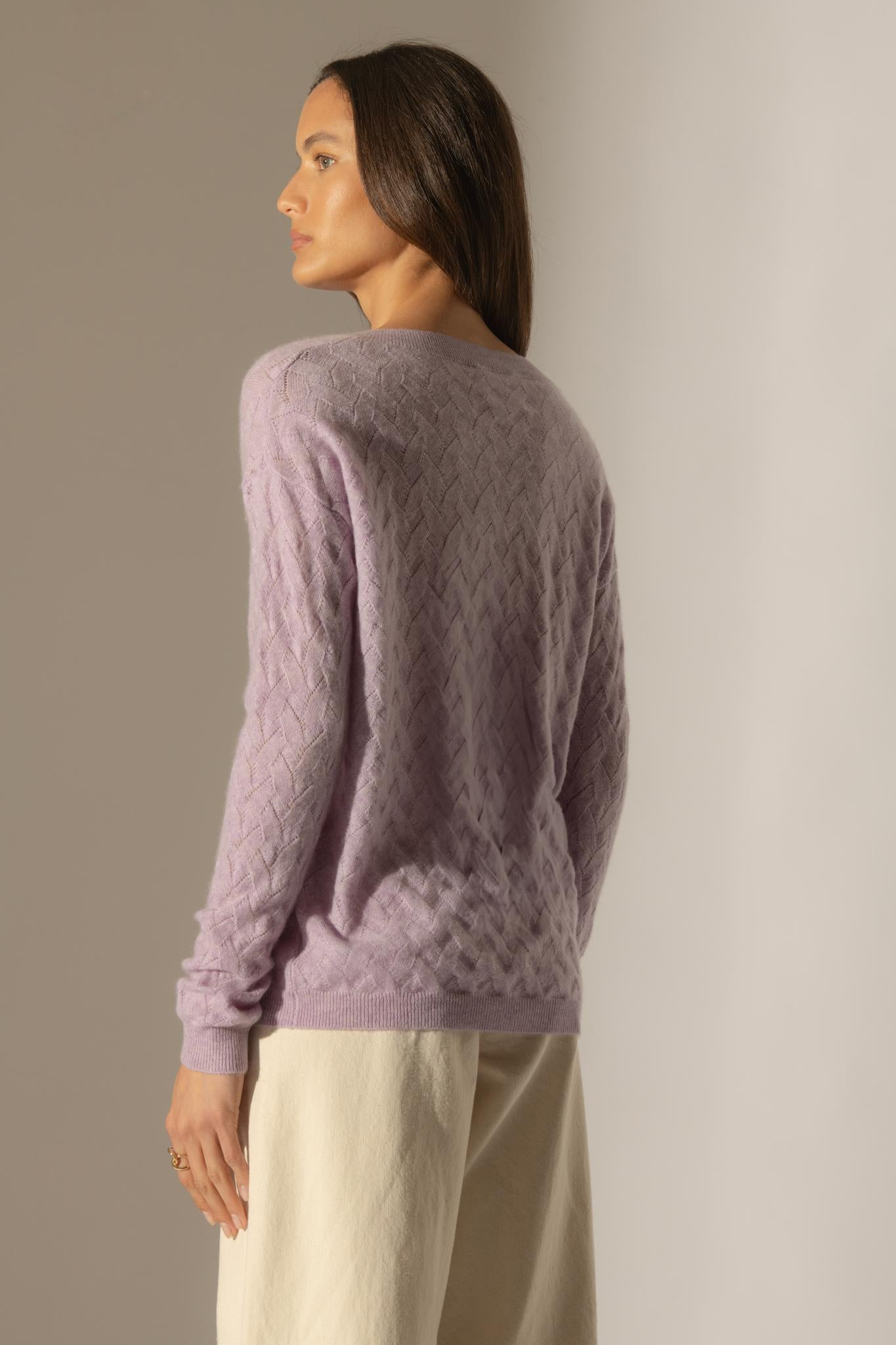 MADISON pull col v mauve chiné 100% cachemire
