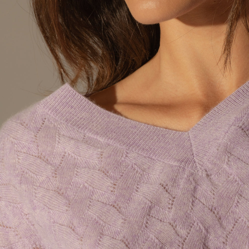 madison pull col v mauve chiné 100% cachemire