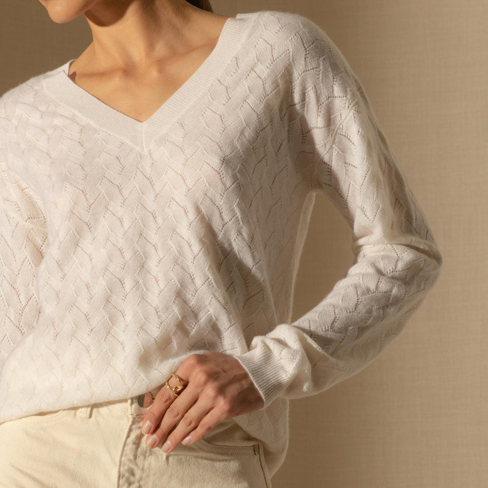 MADISON pull col v neige 100% cachemire