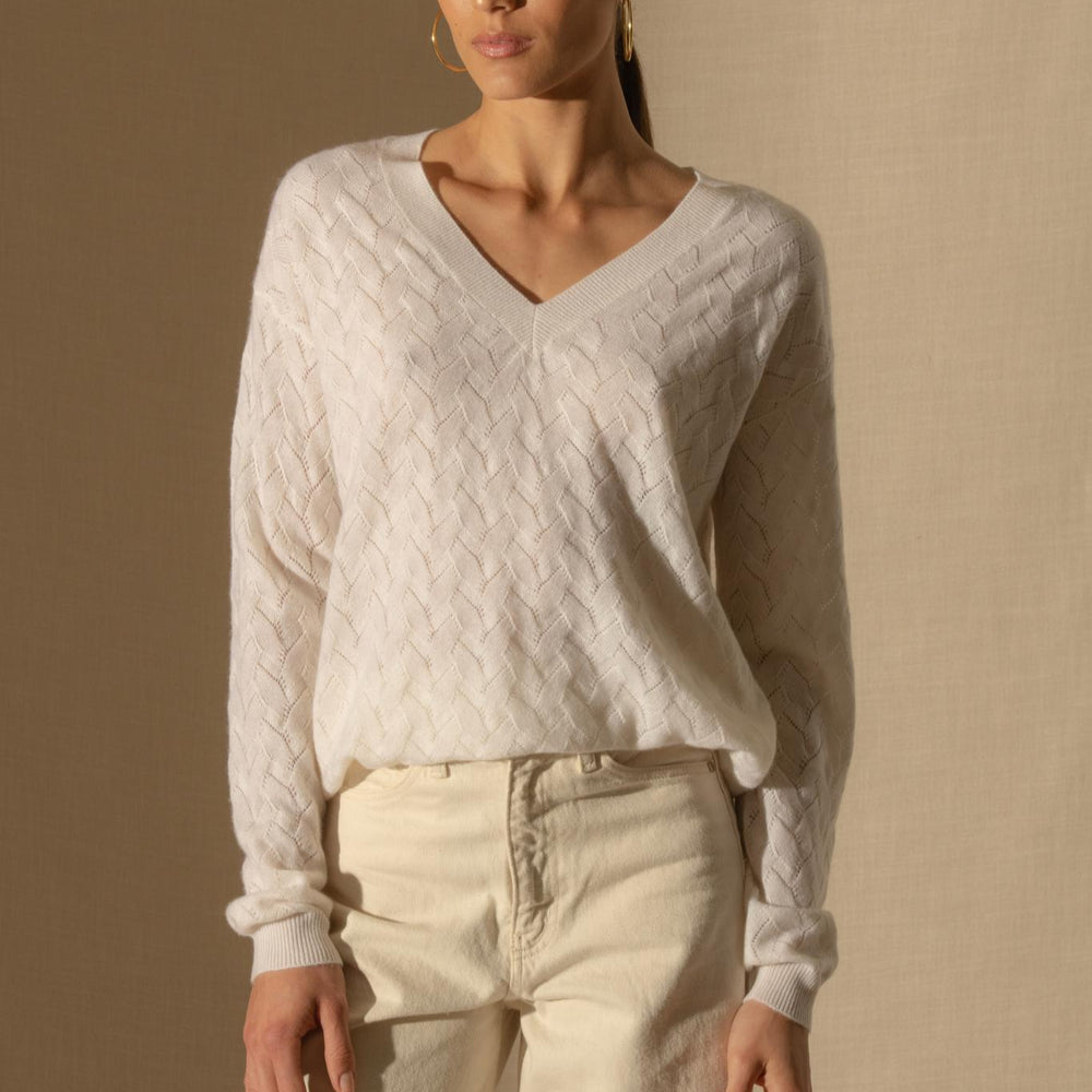 MADISON pull col v neige 100% cachemire