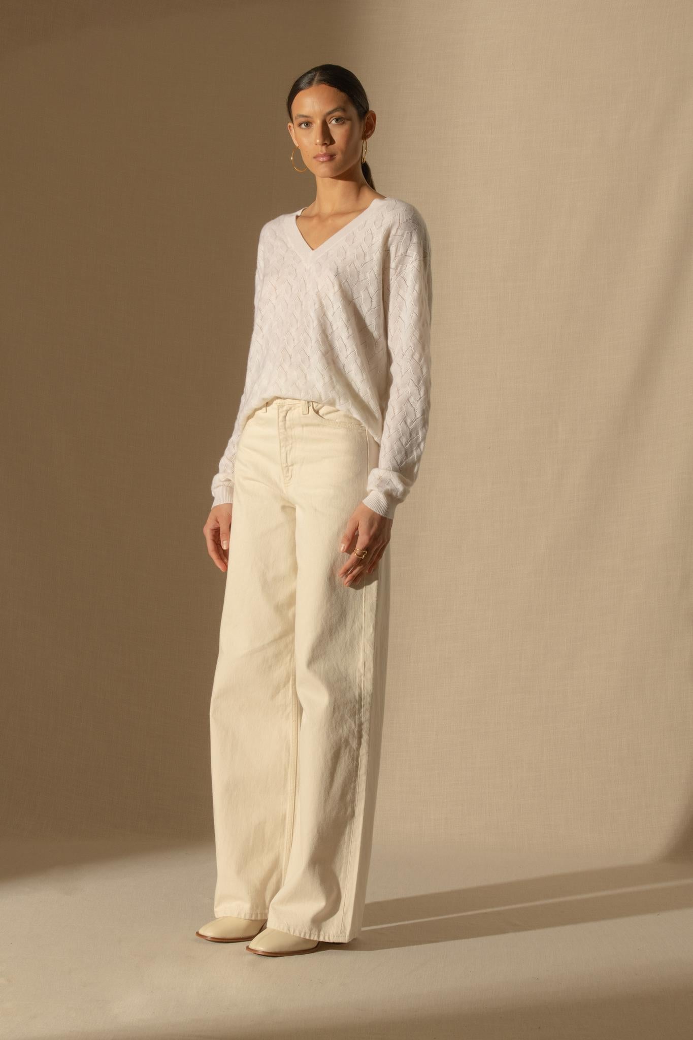 MADISON pull col v neige 100% cachemire