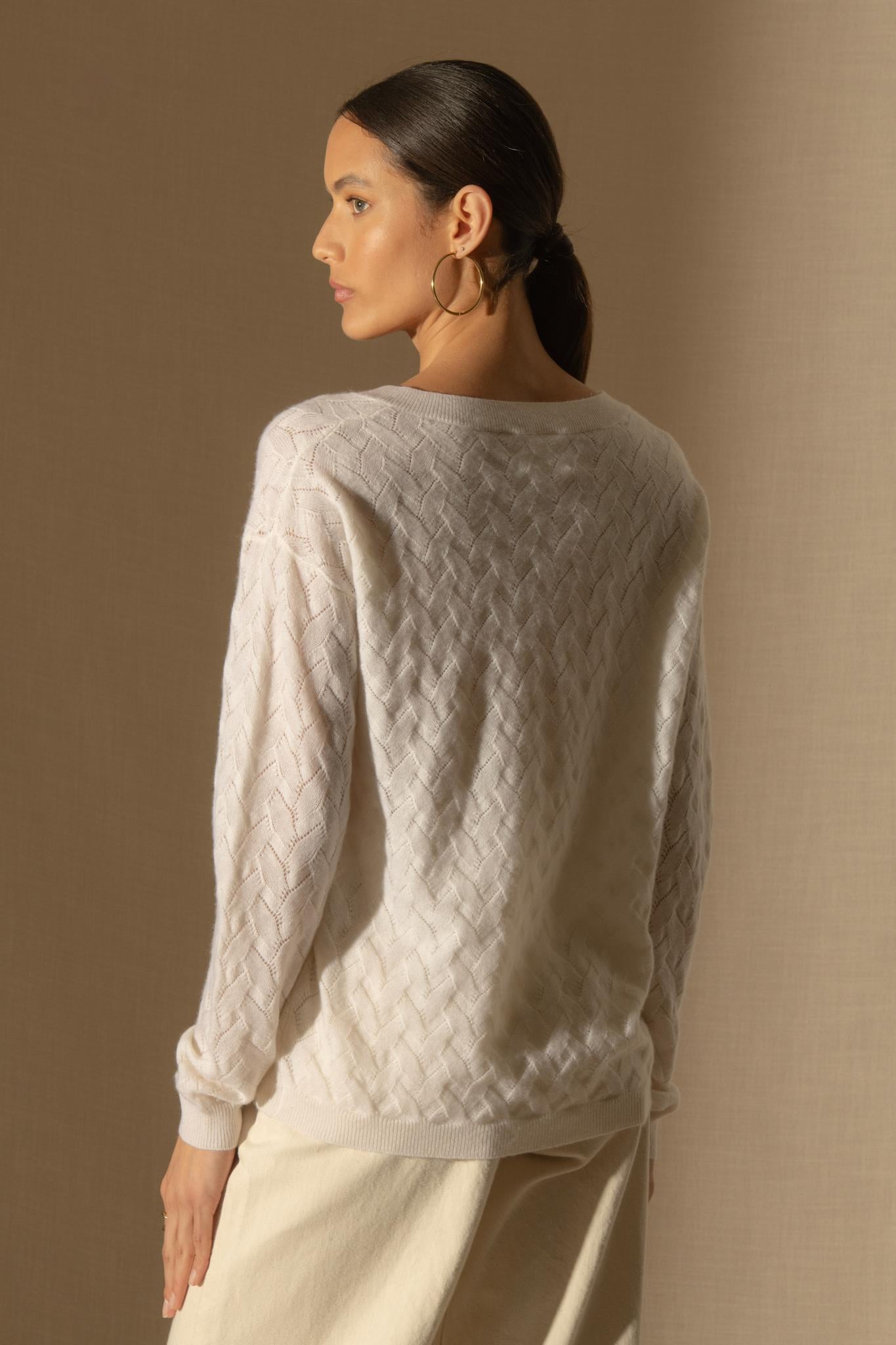 MADISON pull col v neige 100% cachemire