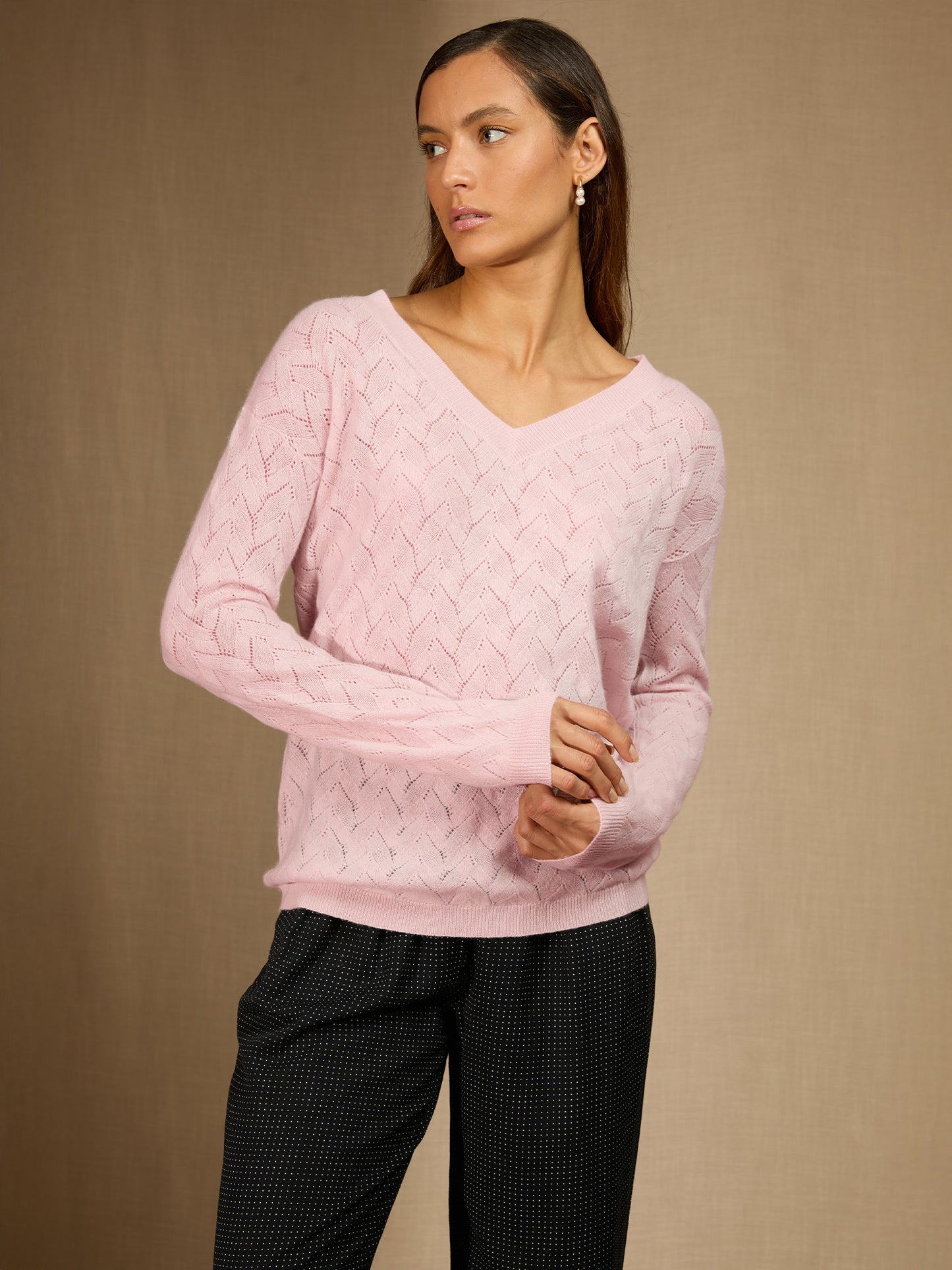 MADISON pull col v poudre 100% cachemire