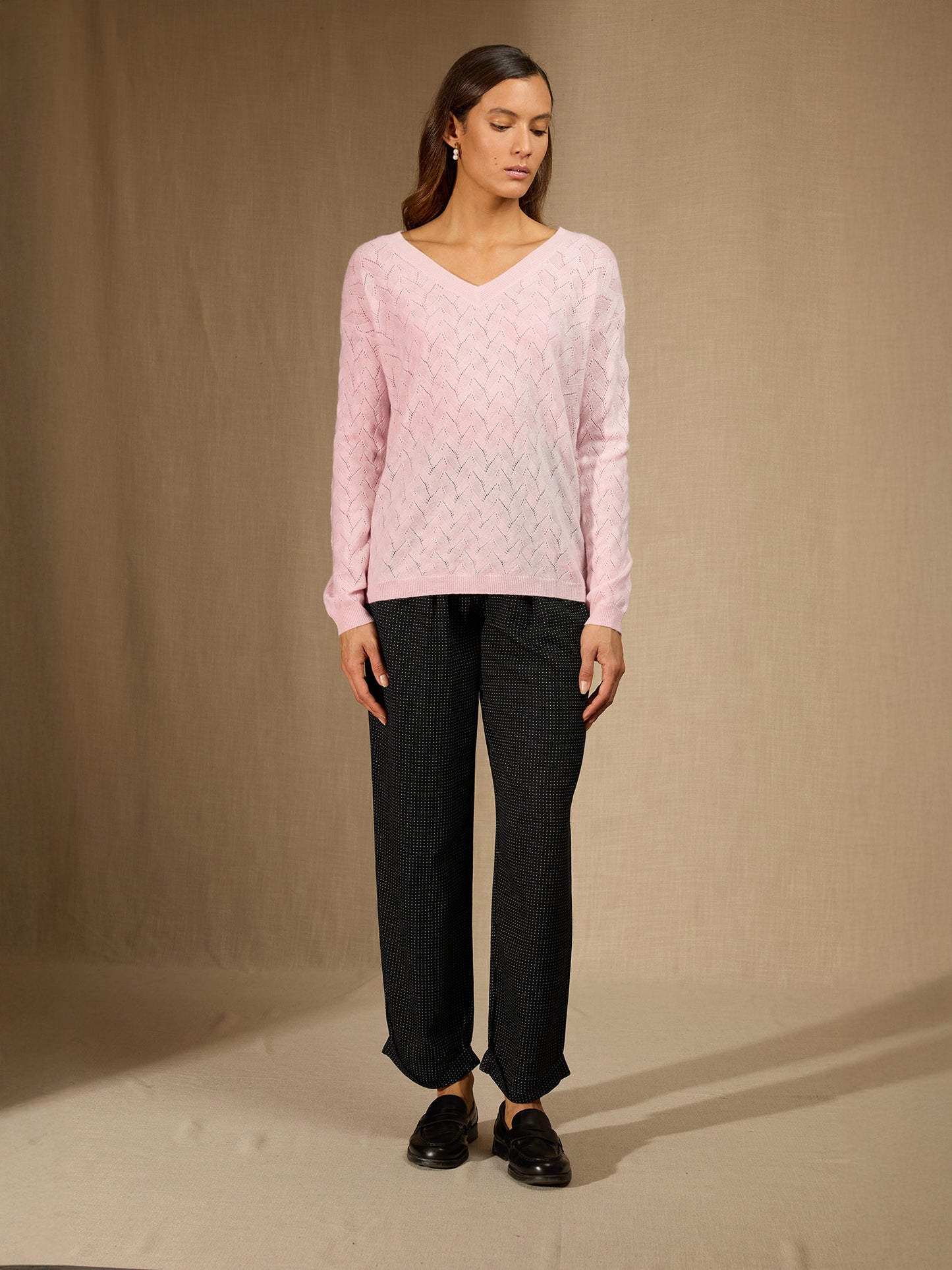 MADISON pull col v poudre 100% cachemire