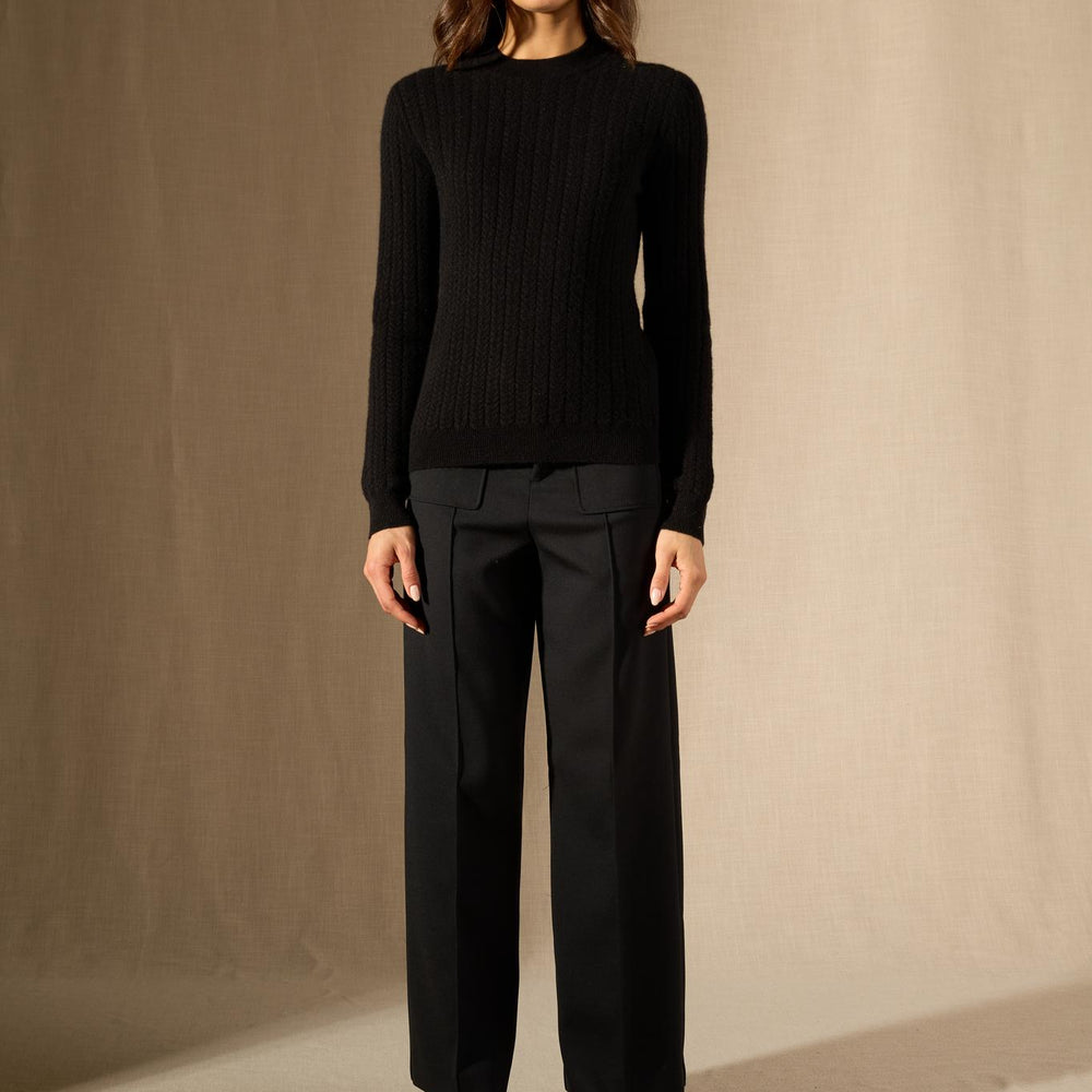 MAELLE pull col rond noir 100% cachemire