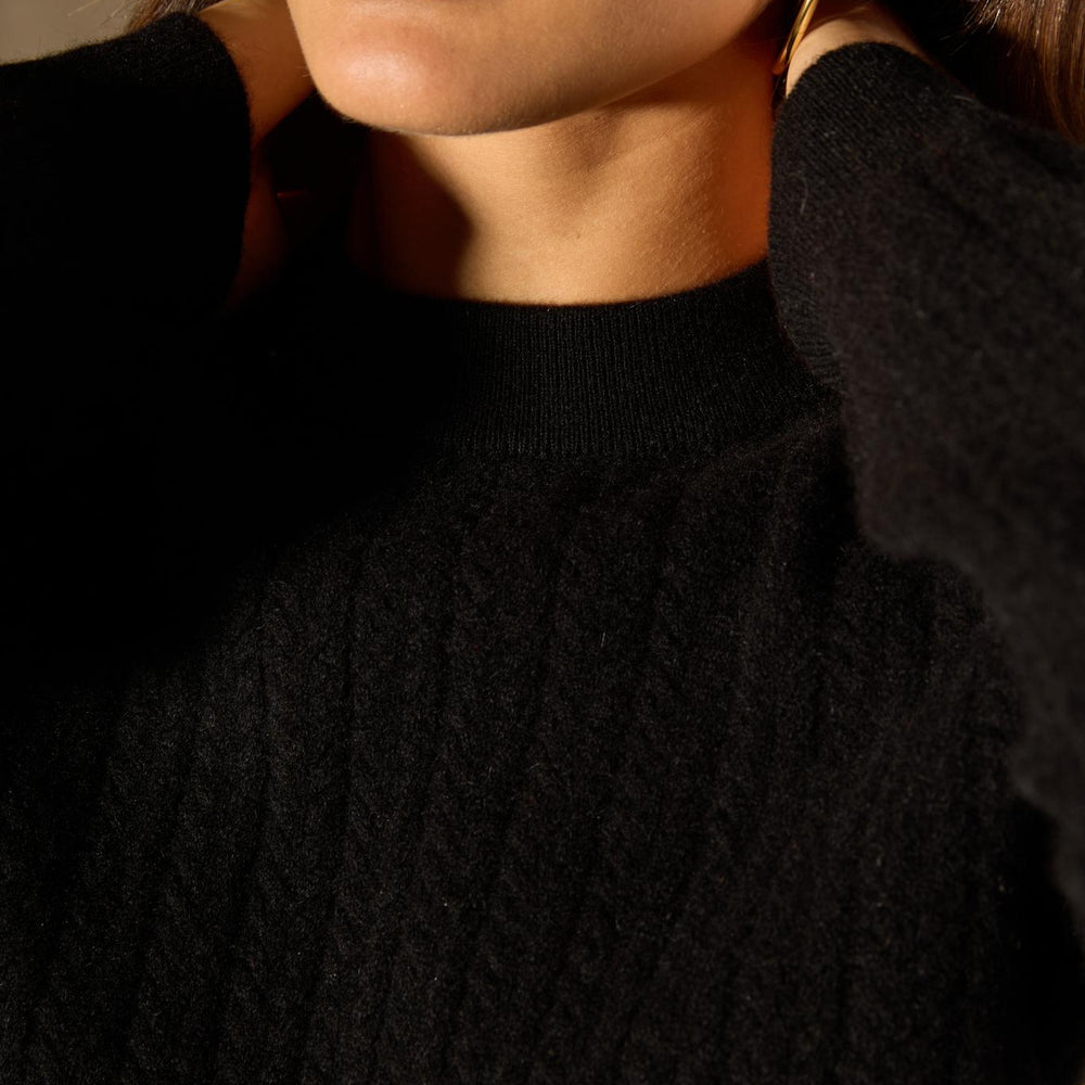 MAELLE pull col rond noir 100% cachemire