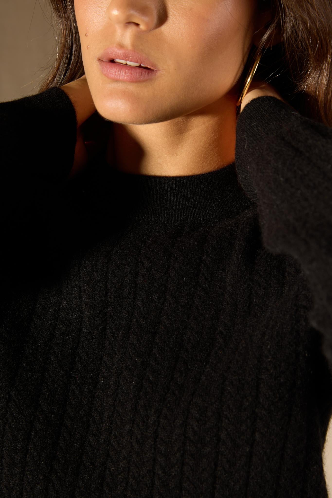 MAELLE pull col rond noir 100% cachemire