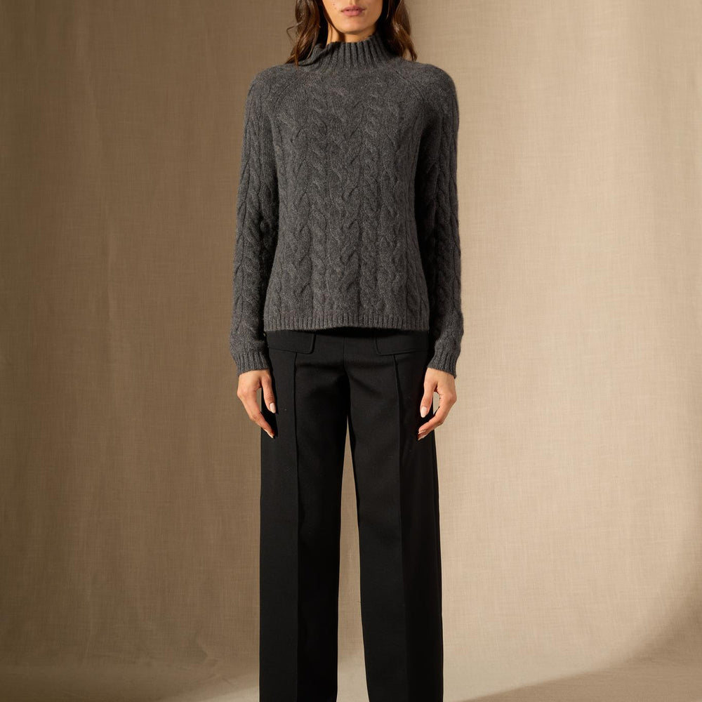 MAIREAD pull col montant 6 fils anthracite chiné 100% cachemire