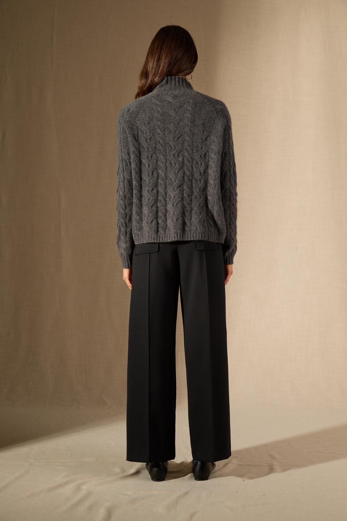 MAIREAD pull col montant 6 fils anthracite chiné 100% cachemire