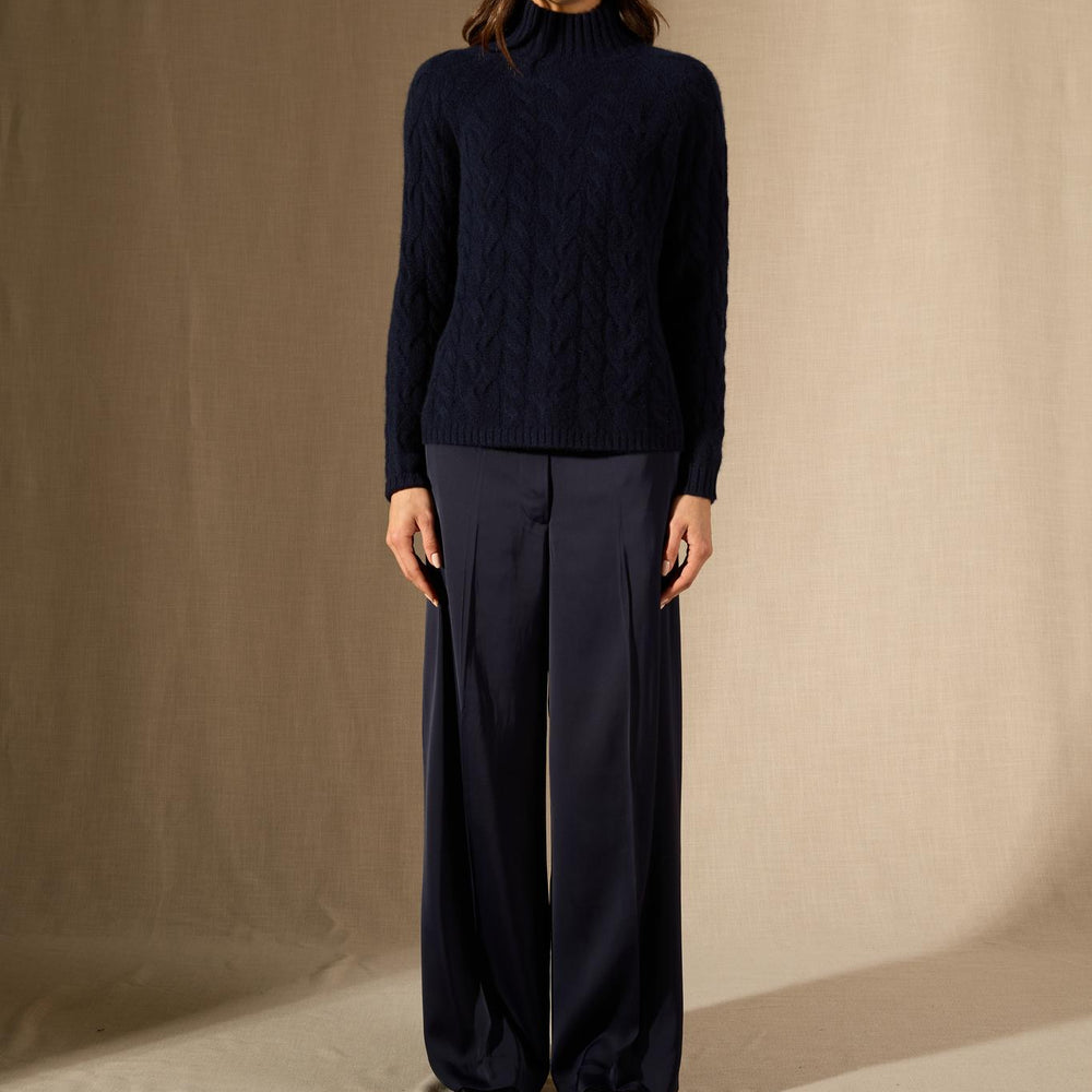 MAIREAD pull col montant 6 fils navy 100% cachemire