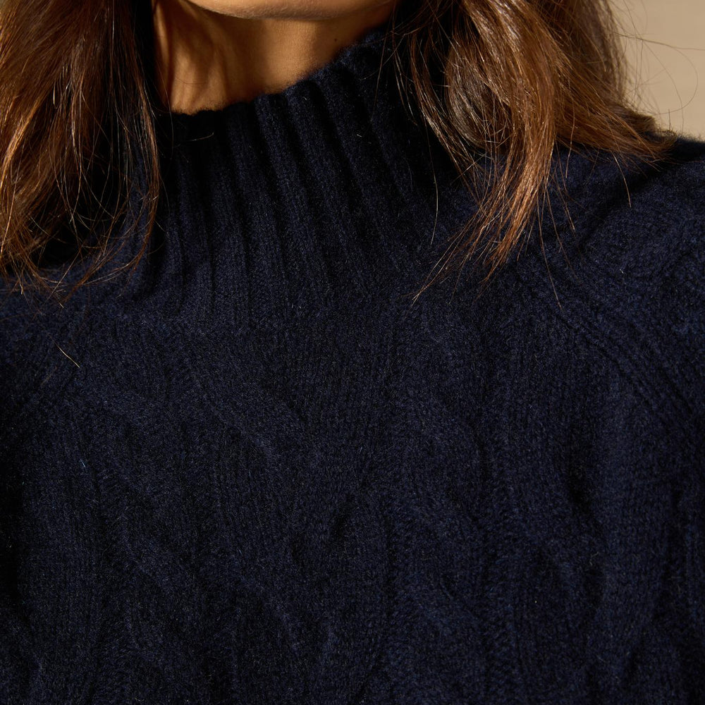 MAIREAD pull col montant 6 fils navy 100% cachemire