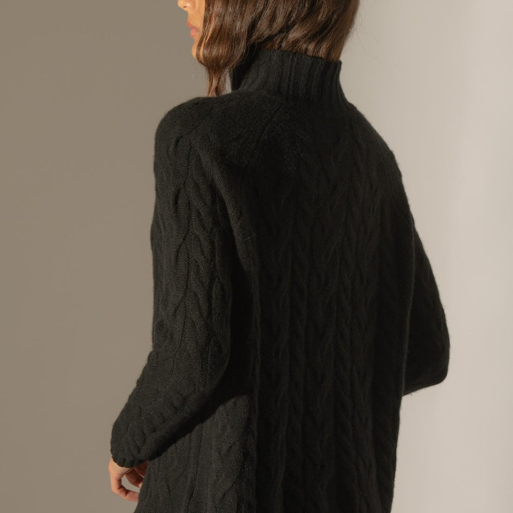 MAIREAD pull col montant 6 fils noir 100% cachemire