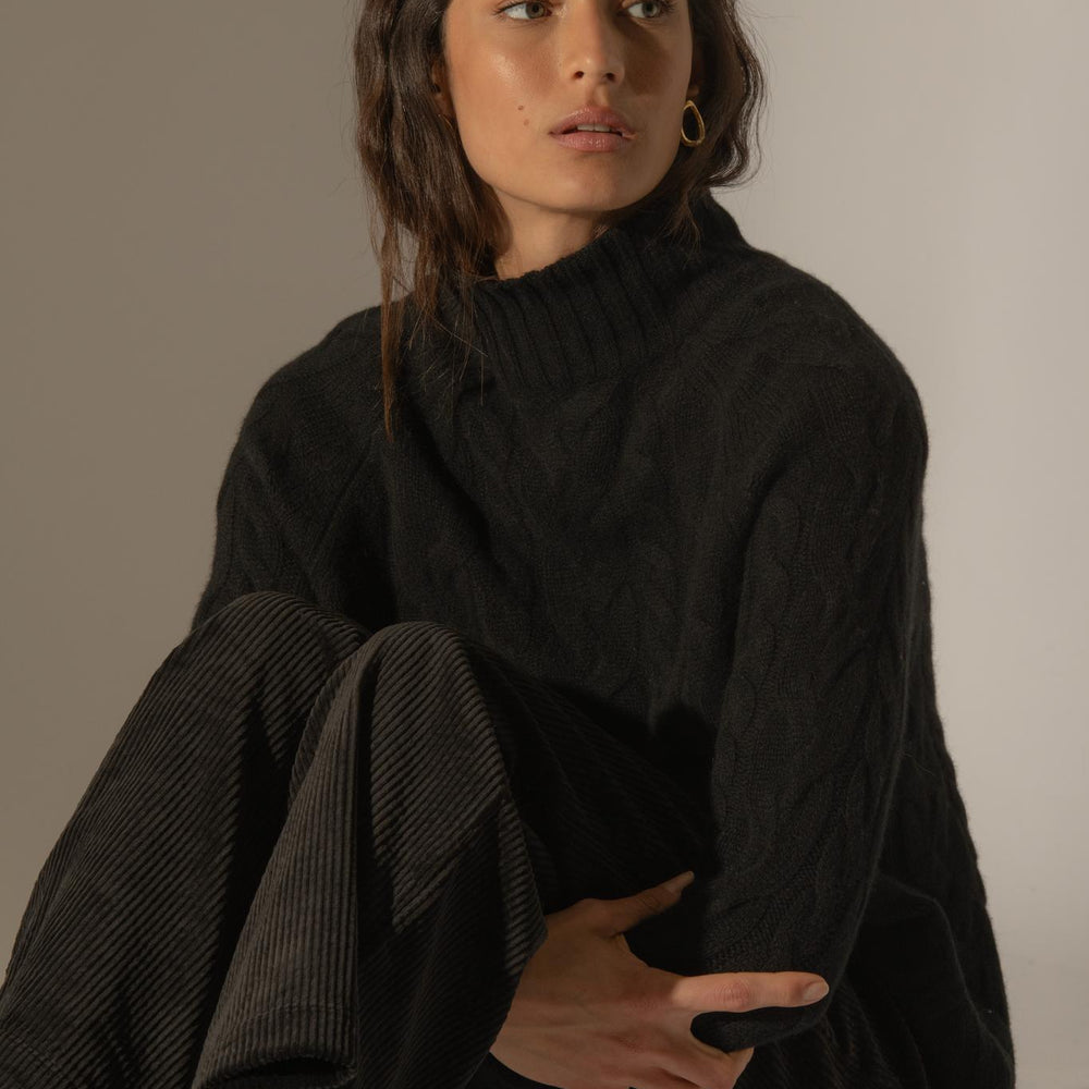 MAIREAD pull col montant 6 fils noir 100% cachemire