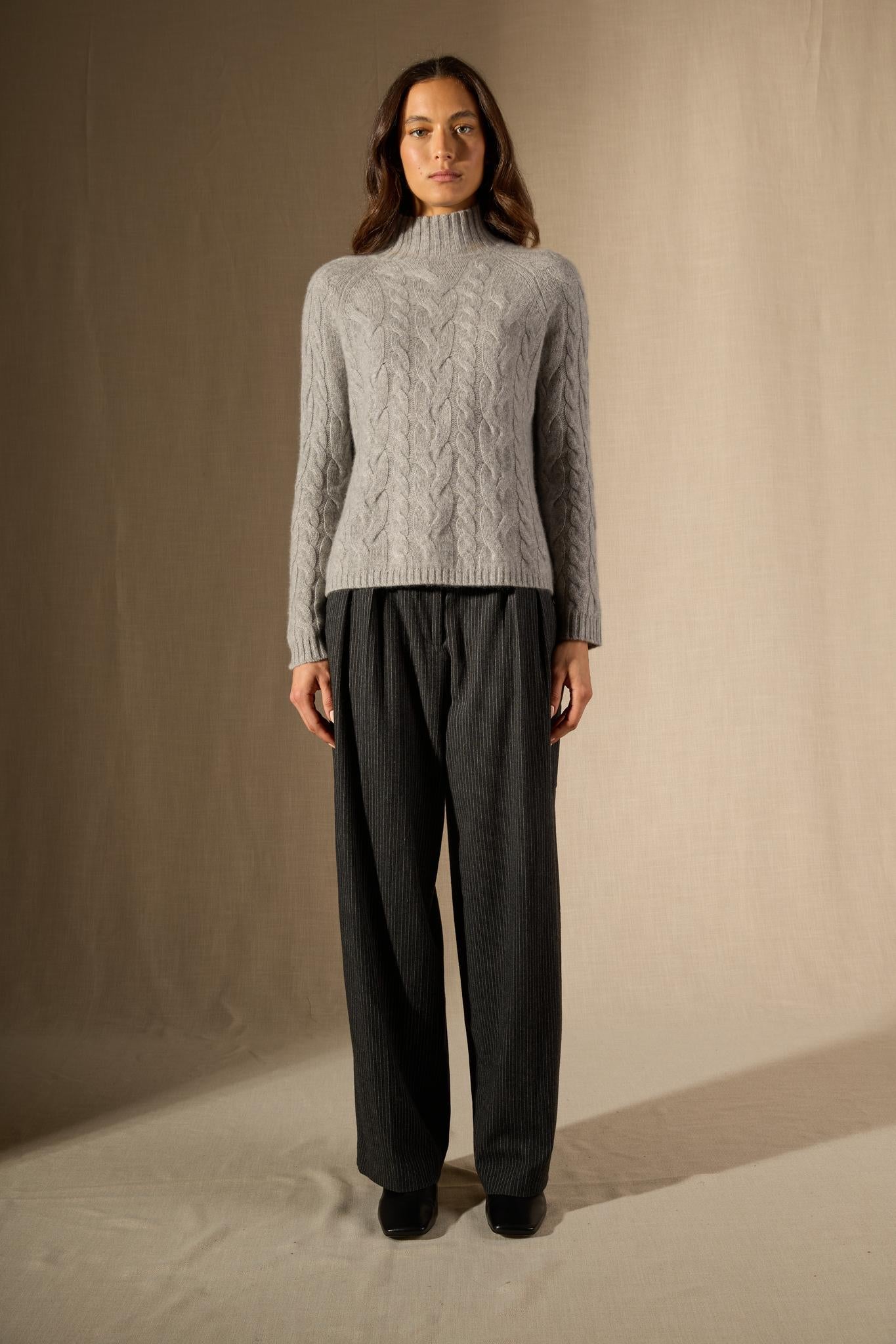 MAIREAD pull col montant 6 fils nuage chiné 100% cachemire