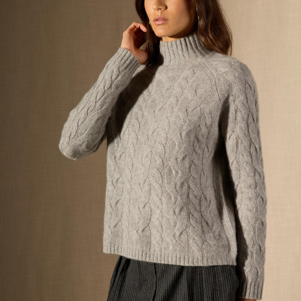 MAIREAD pull col montant 6 fils nuage chiné 100% cachemire