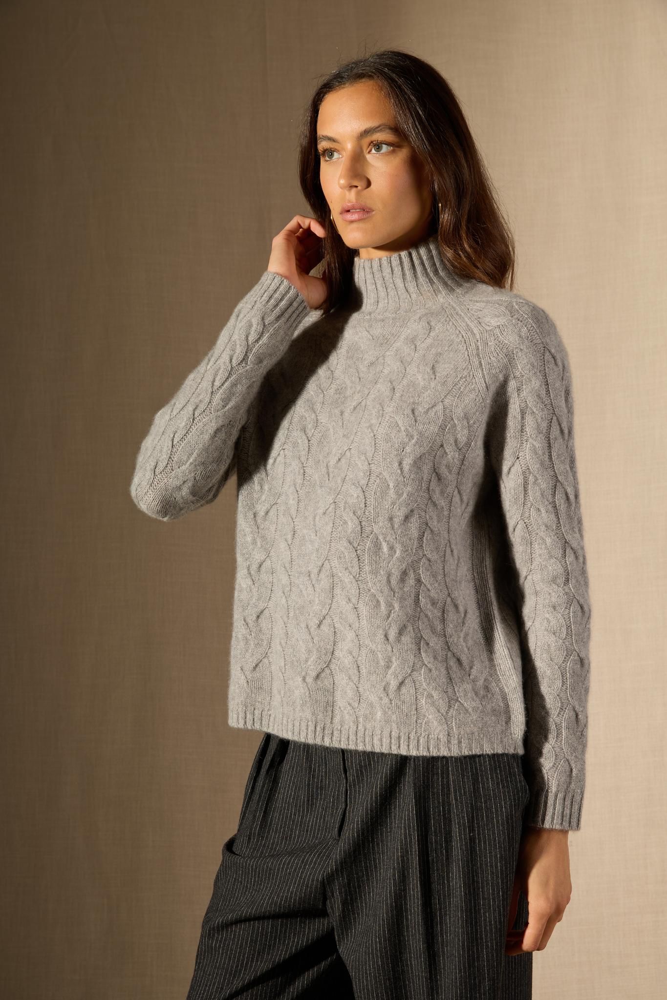 MAIREAD pull col montant 6 fils nuage chiné 100% cachemire