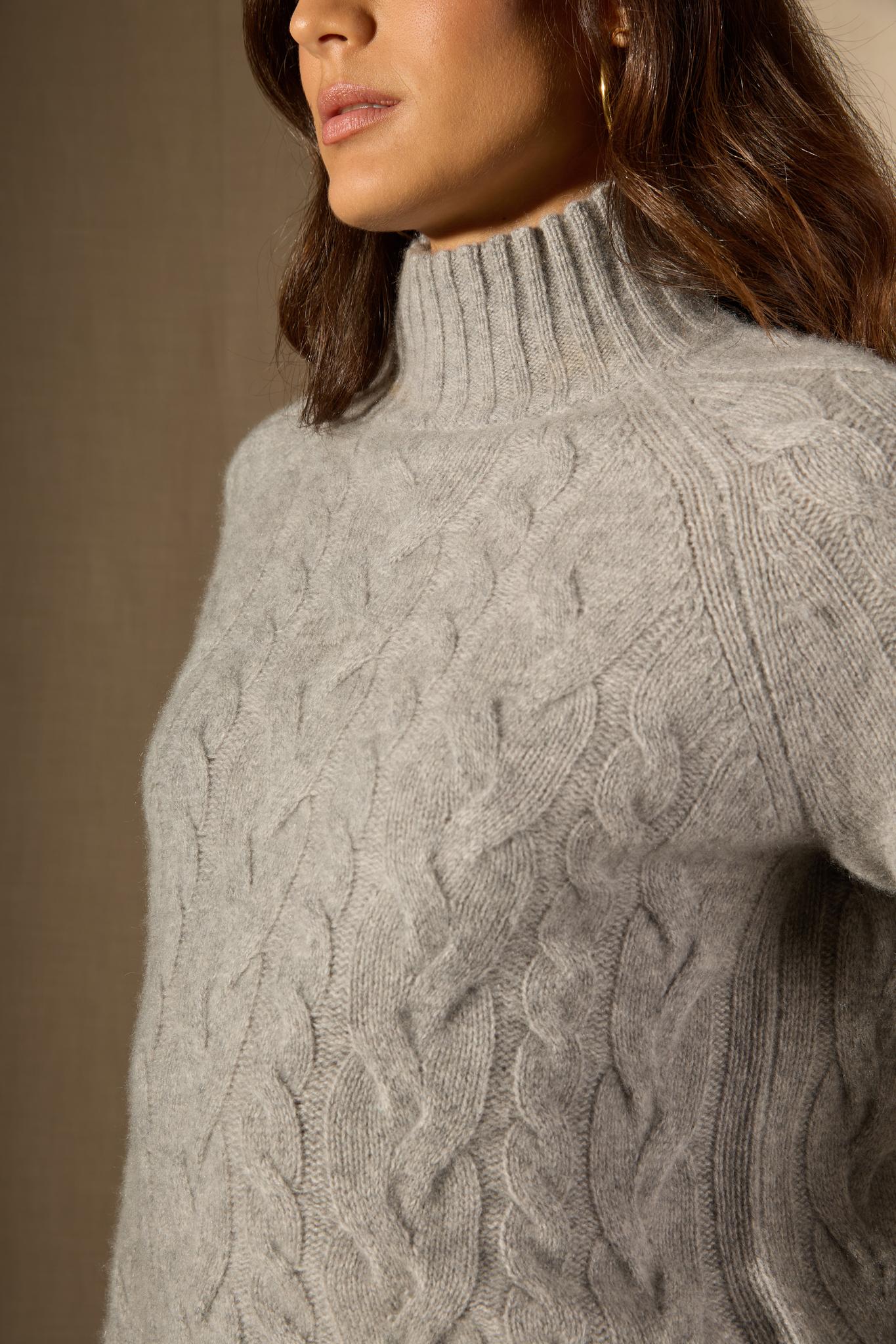 MAIREAD pull col montant 6 fils nuage chiné 100% cachemire