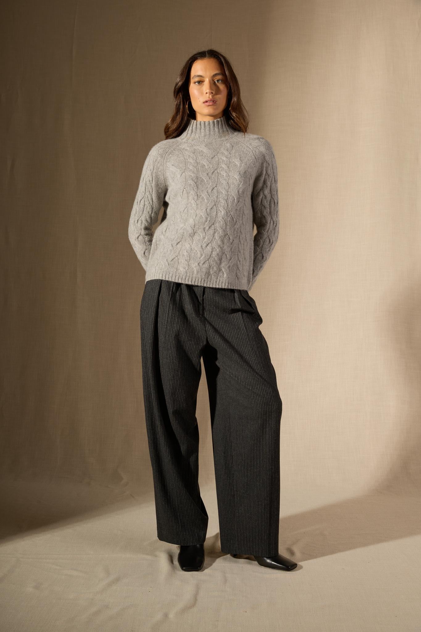 MAIREAD pull col montant 6 fils nuage chiné 100% cachemire