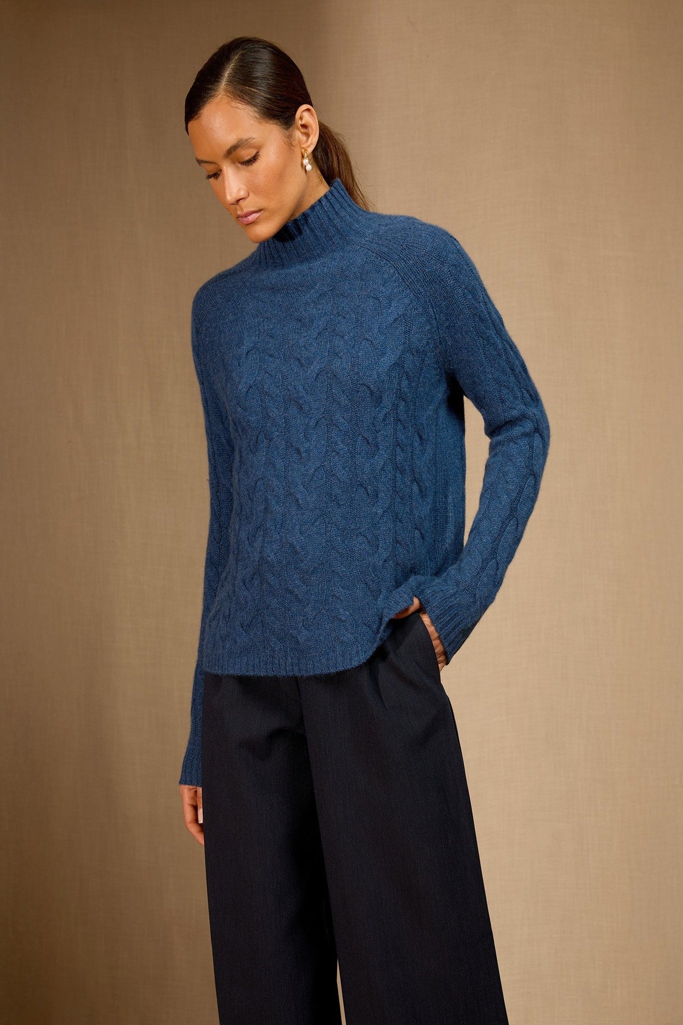 mairead pull col montant 6 fils ocean chiné 100% cachemire