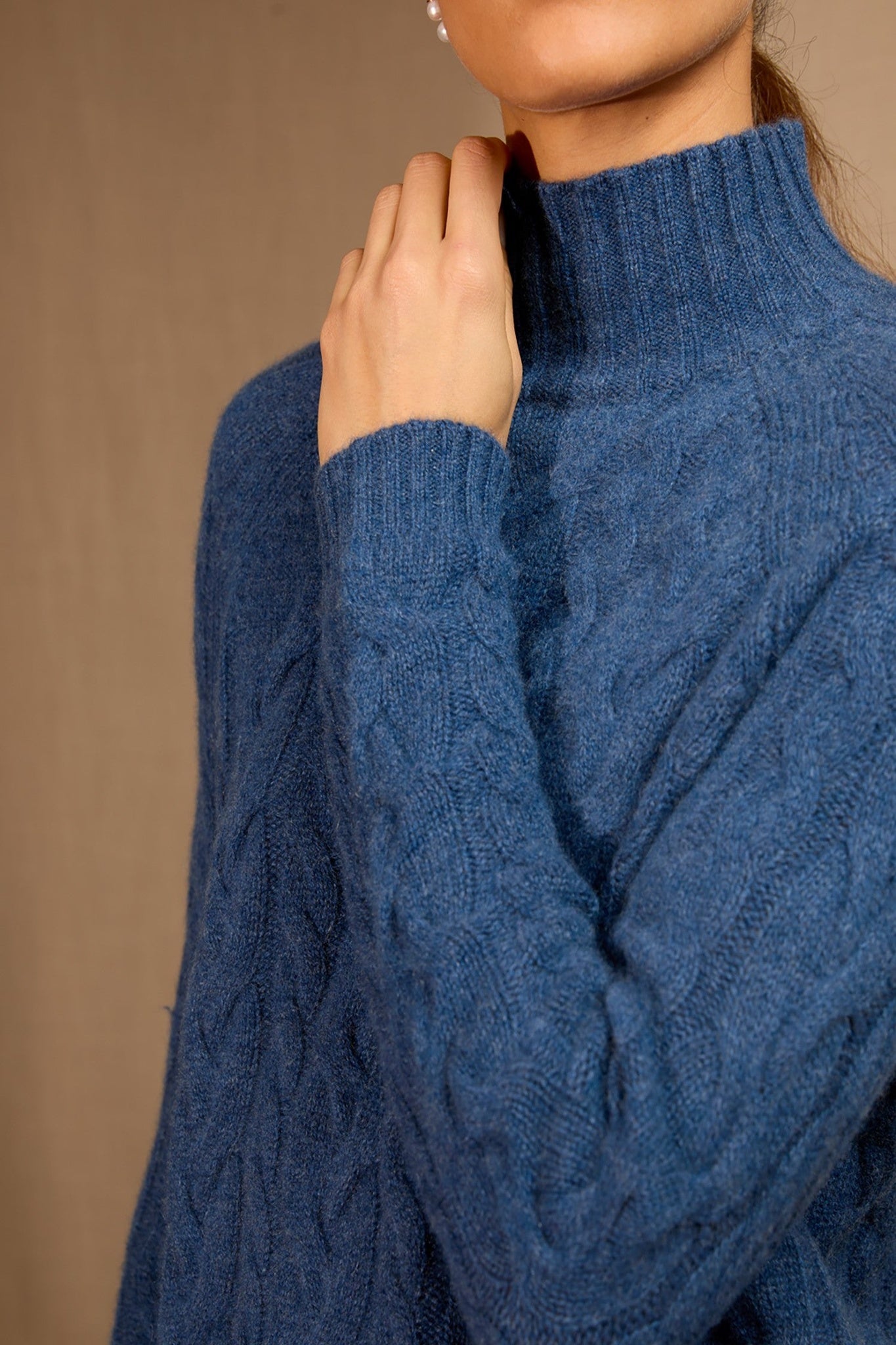 mairead pull col montant 6 fils ocean chiné 100% cachemire