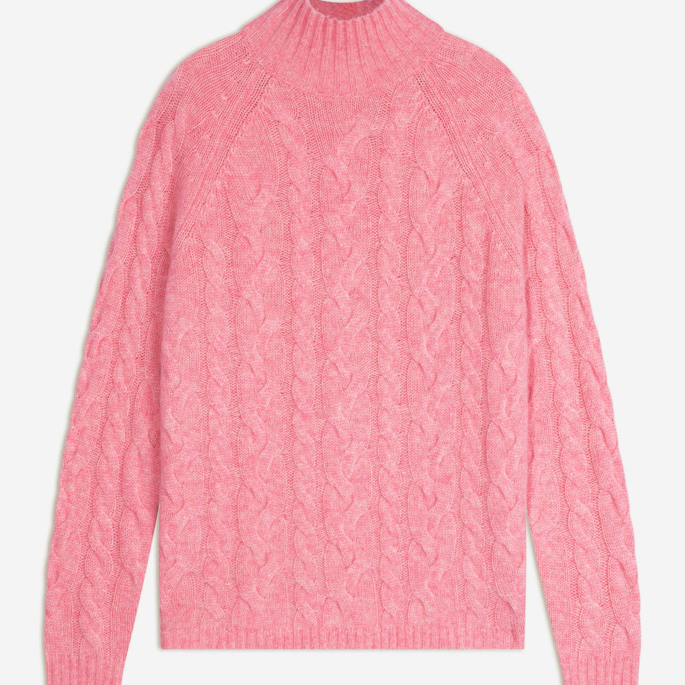 mairead pull col montant 6 fils rose chiné 100% cachemire