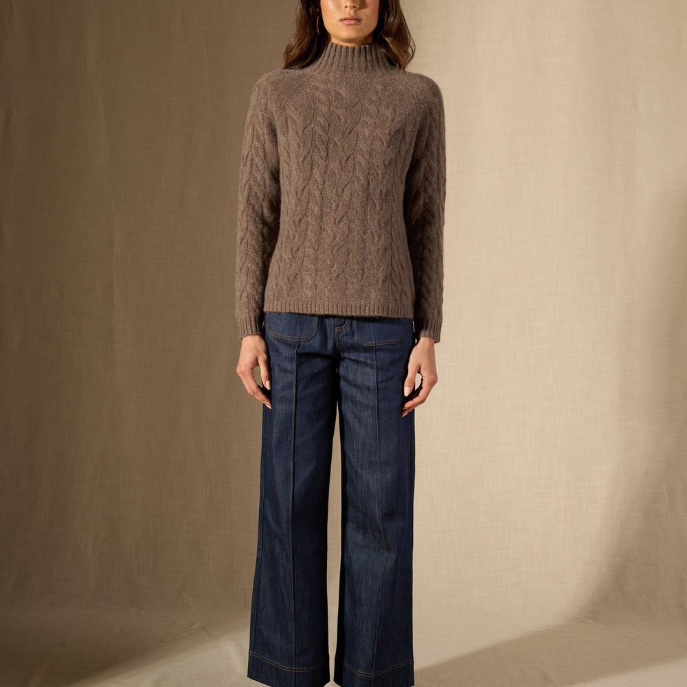 MAIREAD pull col montant 6 fils taupe chiné 100% cachemire