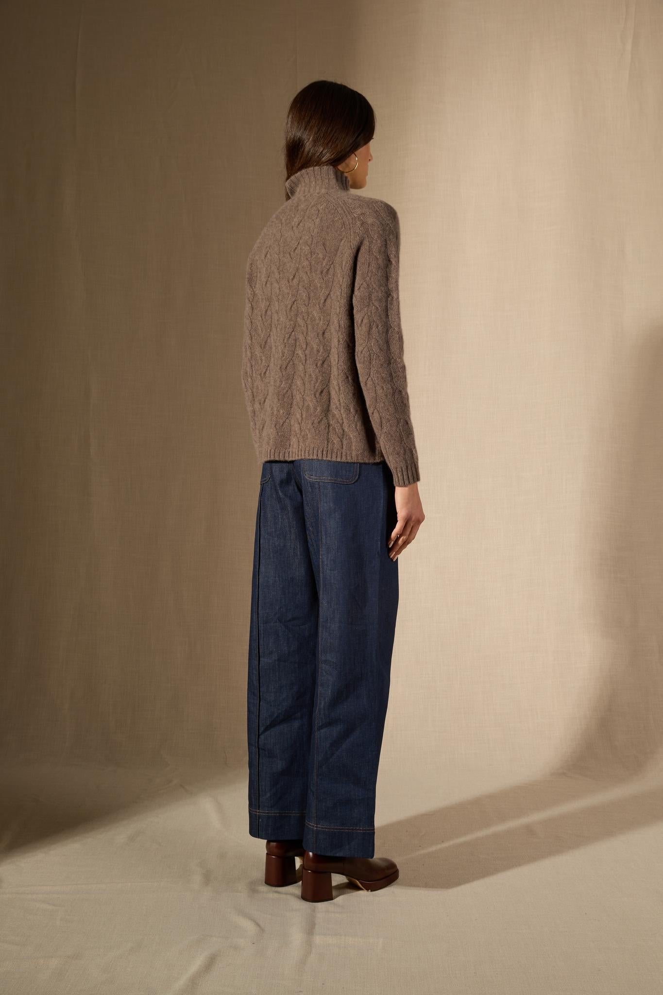 MAIREAD pull col montant 6 fils taupe chiné 100% cachemire