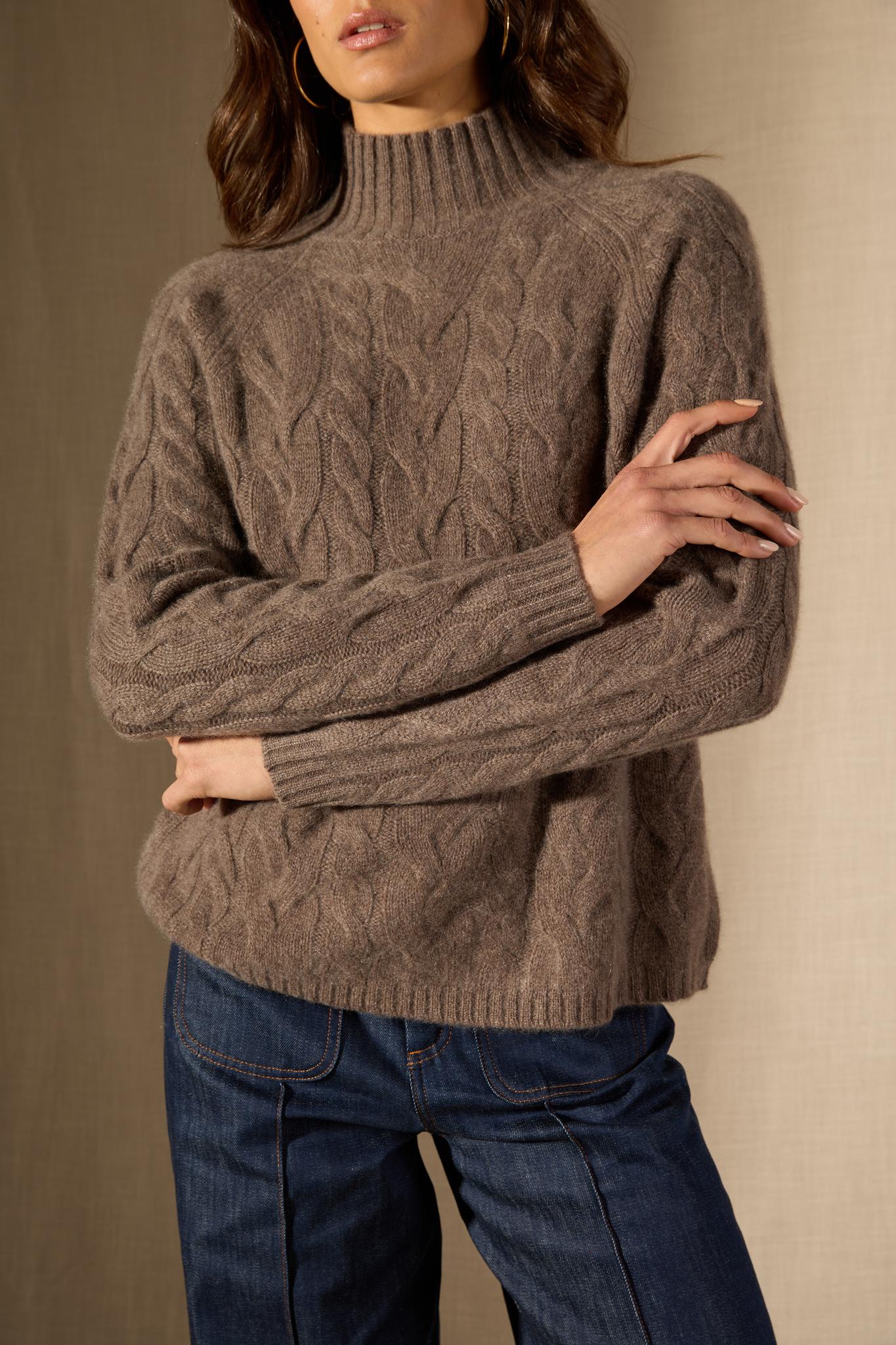 MAIREAD pull col montant 6 fils taupe chiné 100% cachemire