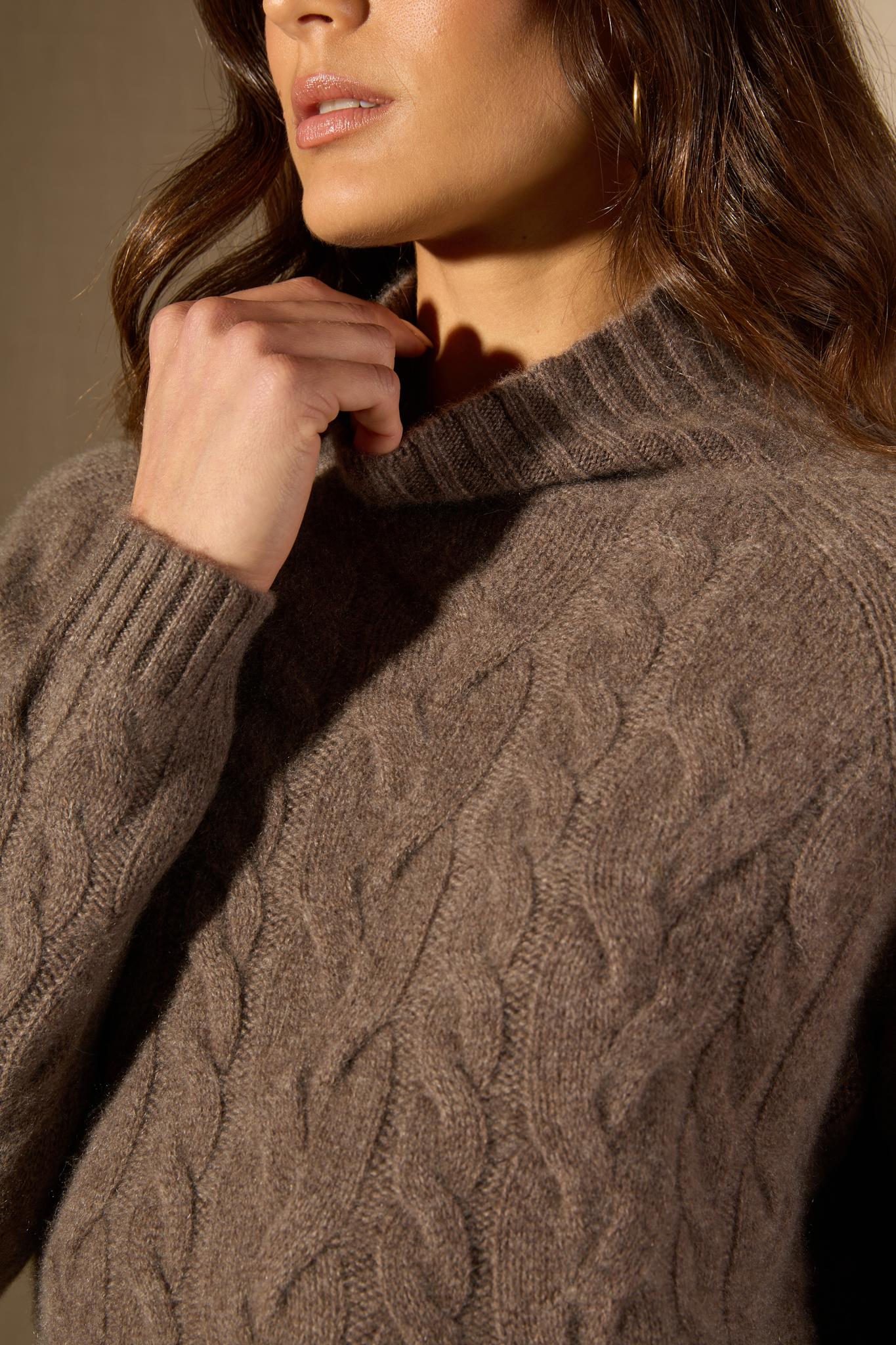MAIREAD pull col montant 6 fils taupe chiné 100% cachemire