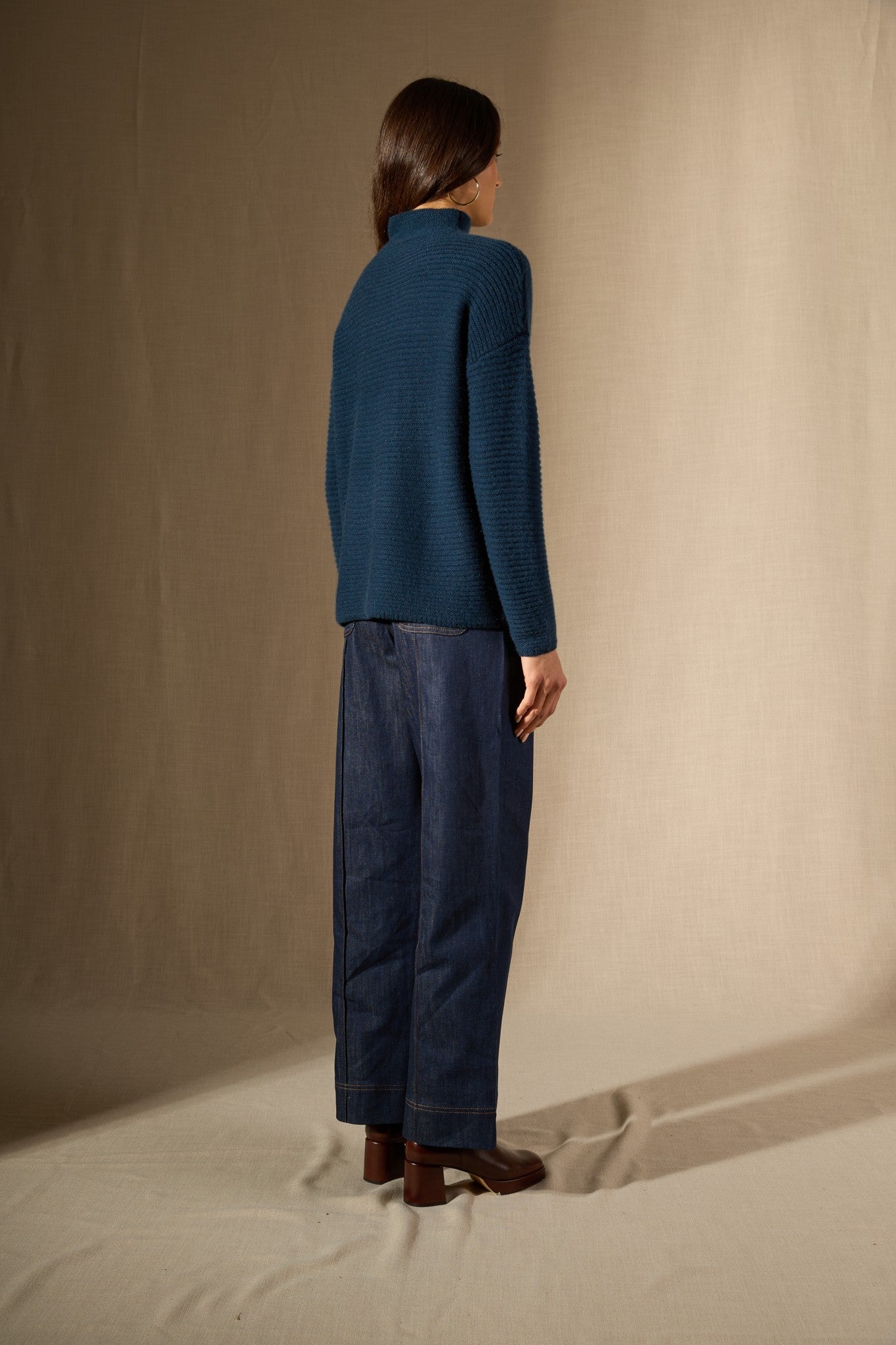 mairos pull col montant 6 fils bleu pétrole 100% cachemire