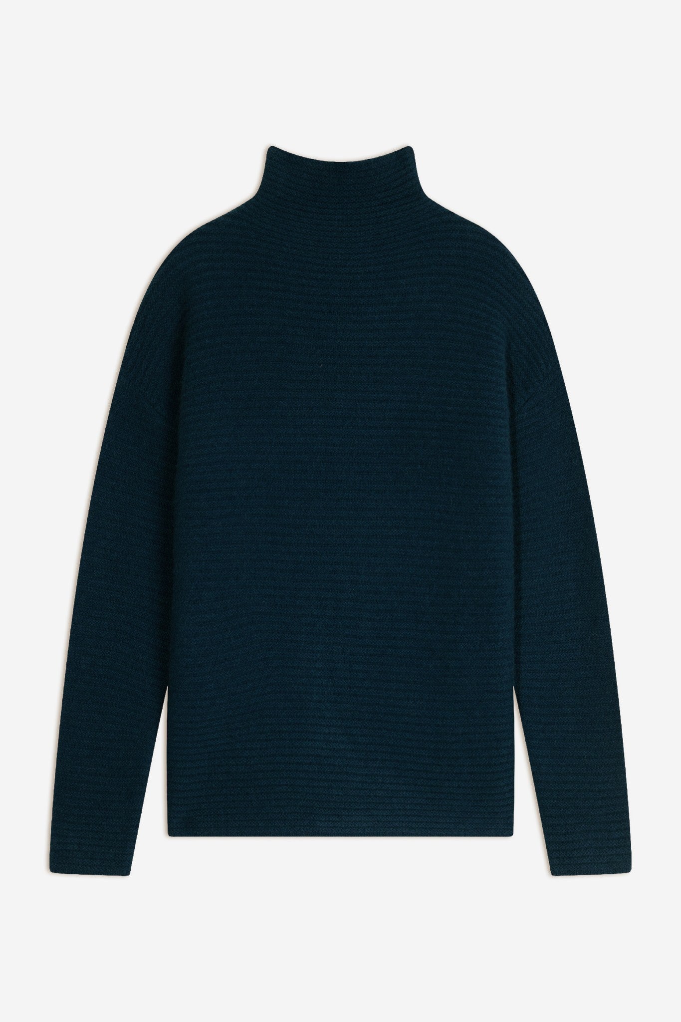 mairos pull col montant 6 fils bleu pétrole 100% cachemire