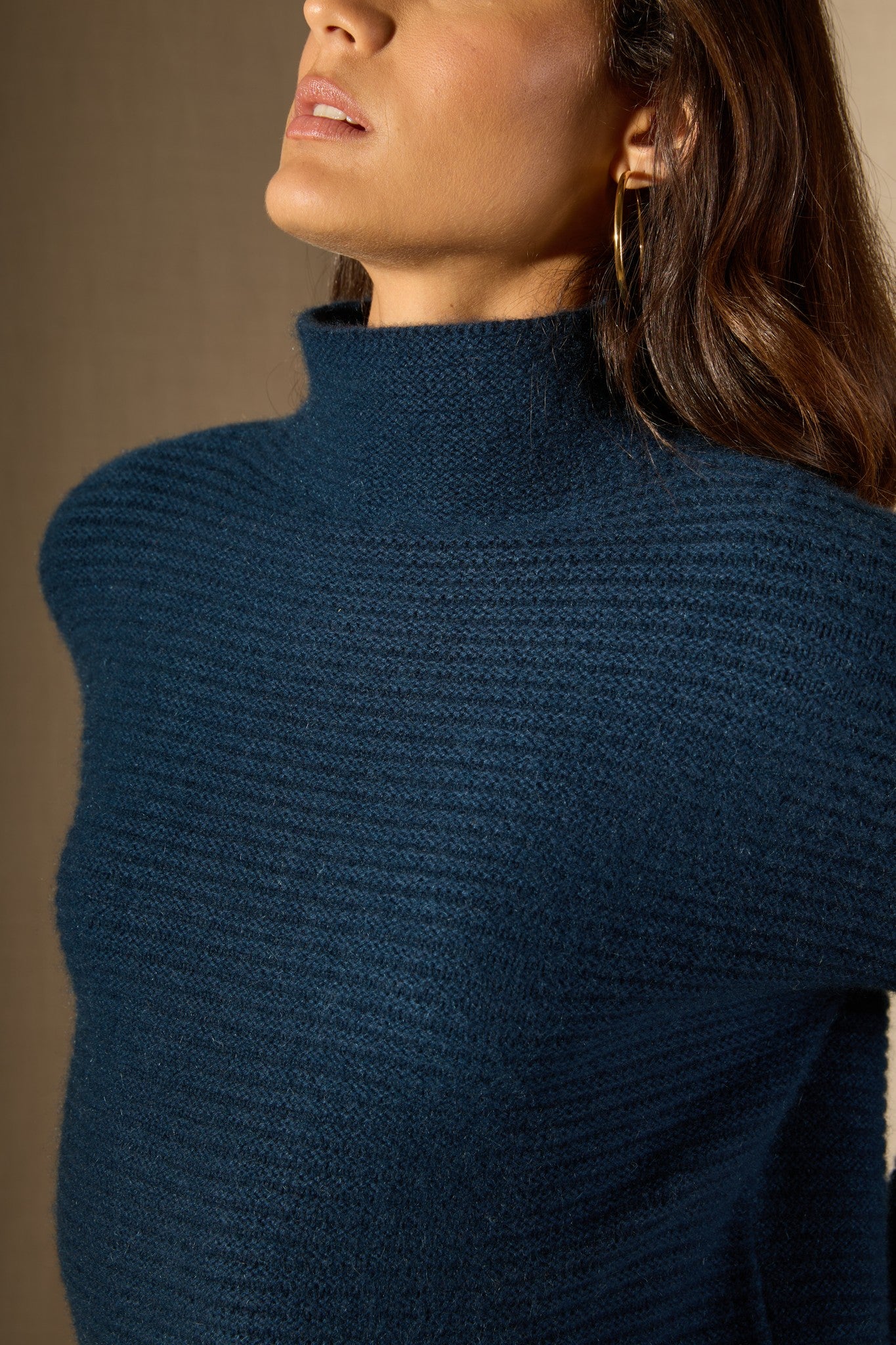 mairos pull col montant 6 fils bleu pétrole 100% cachemire