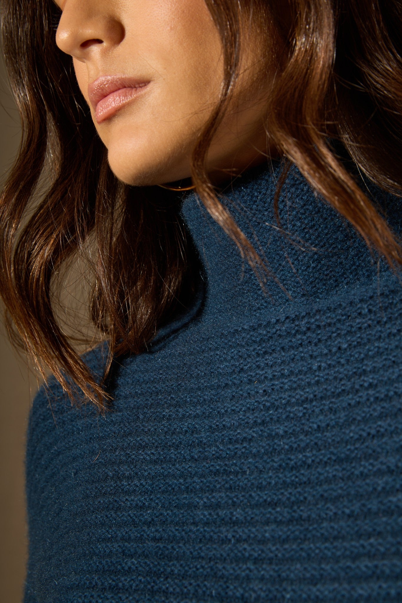 mairos pull col montant 6 fils bleu pétrole 100% cachemire