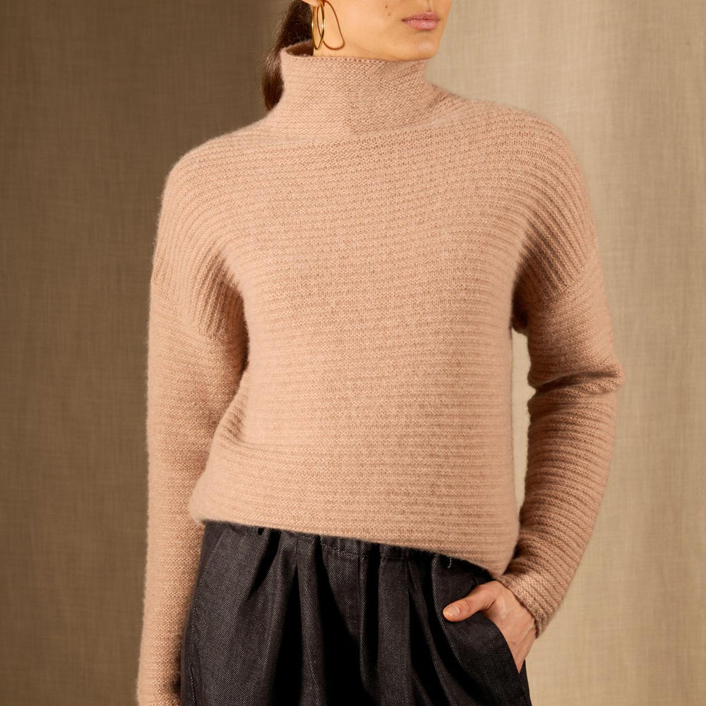 MAIROS pull col montant 6 fils camel chiné 100% cachemire