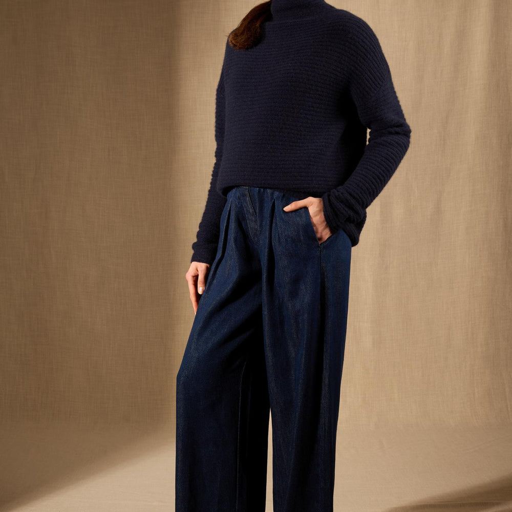 MAIROS pull col montant 6 fils navy 100% cachemire