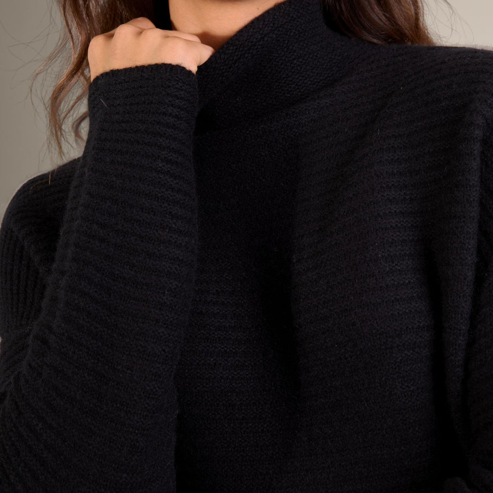 MAIROS pull col montant 6 fils noir 100% cachemire