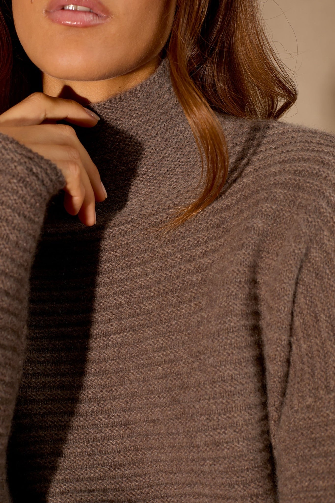 mairos pull col montant 6 fils taupe chiné 100% cachemire