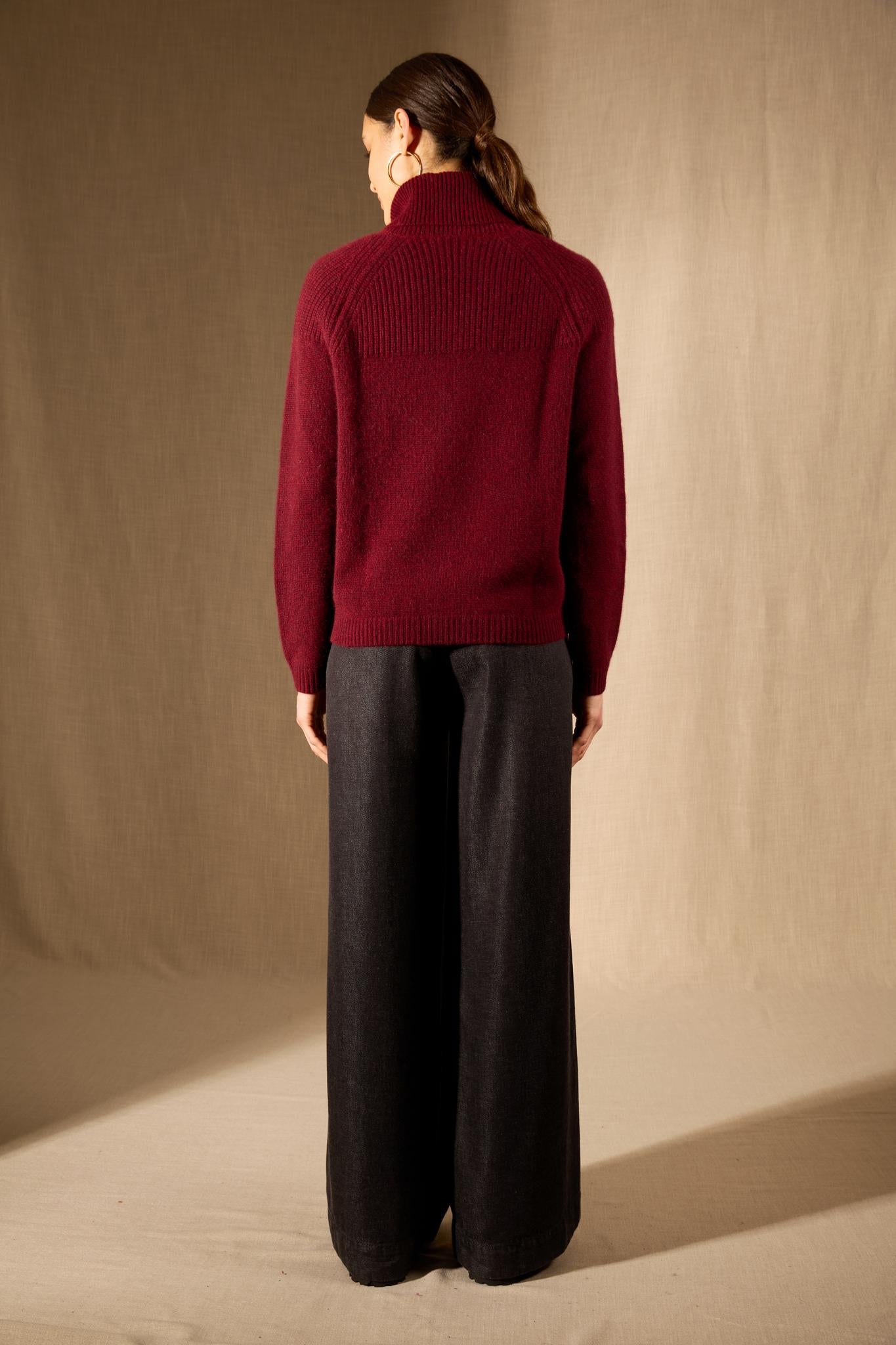 MANESES pull col roulé 6 fils cranberry chiné 100% cachemire