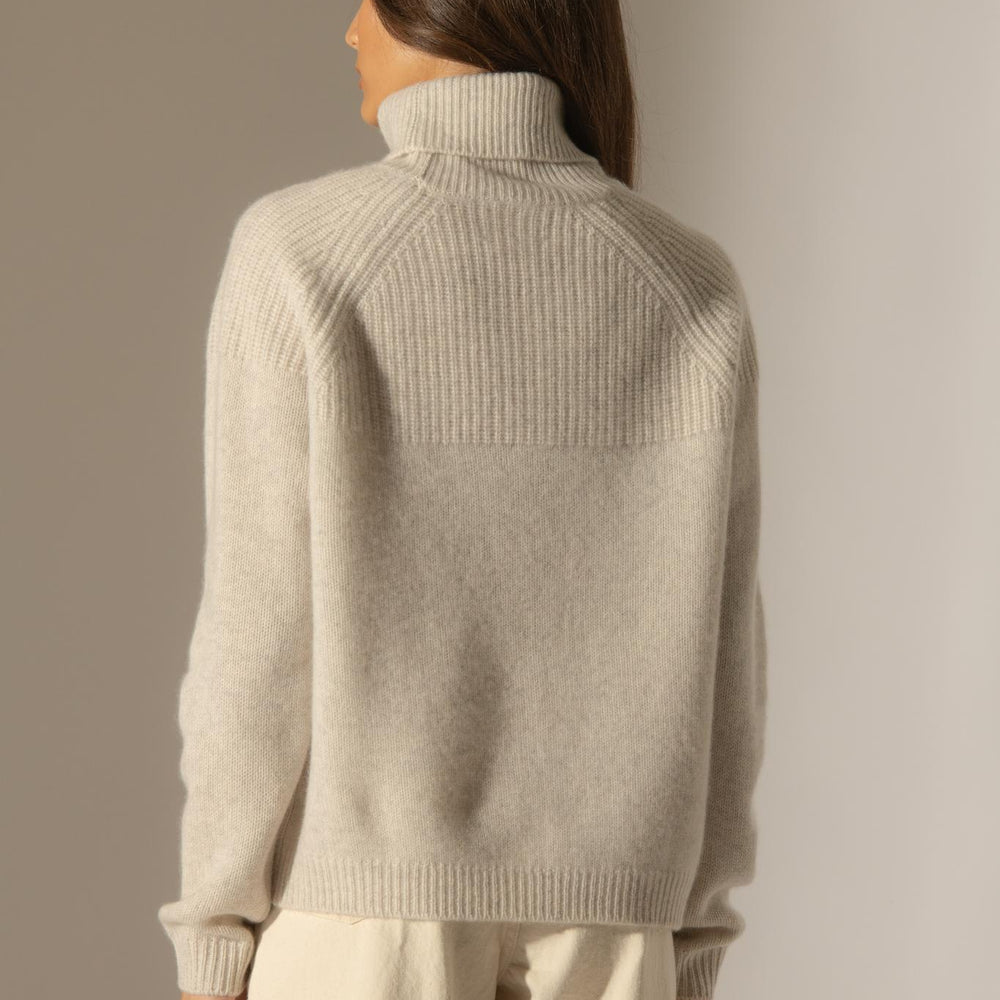 MANESES pull col roulé 6 fils gris perle chiné 100% cachemire