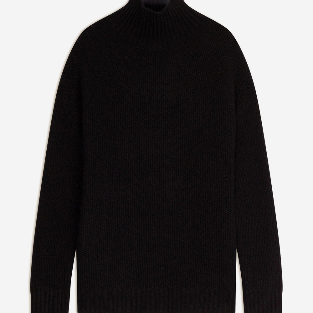 margot pull col montant 6 fils noir 100% cachemire