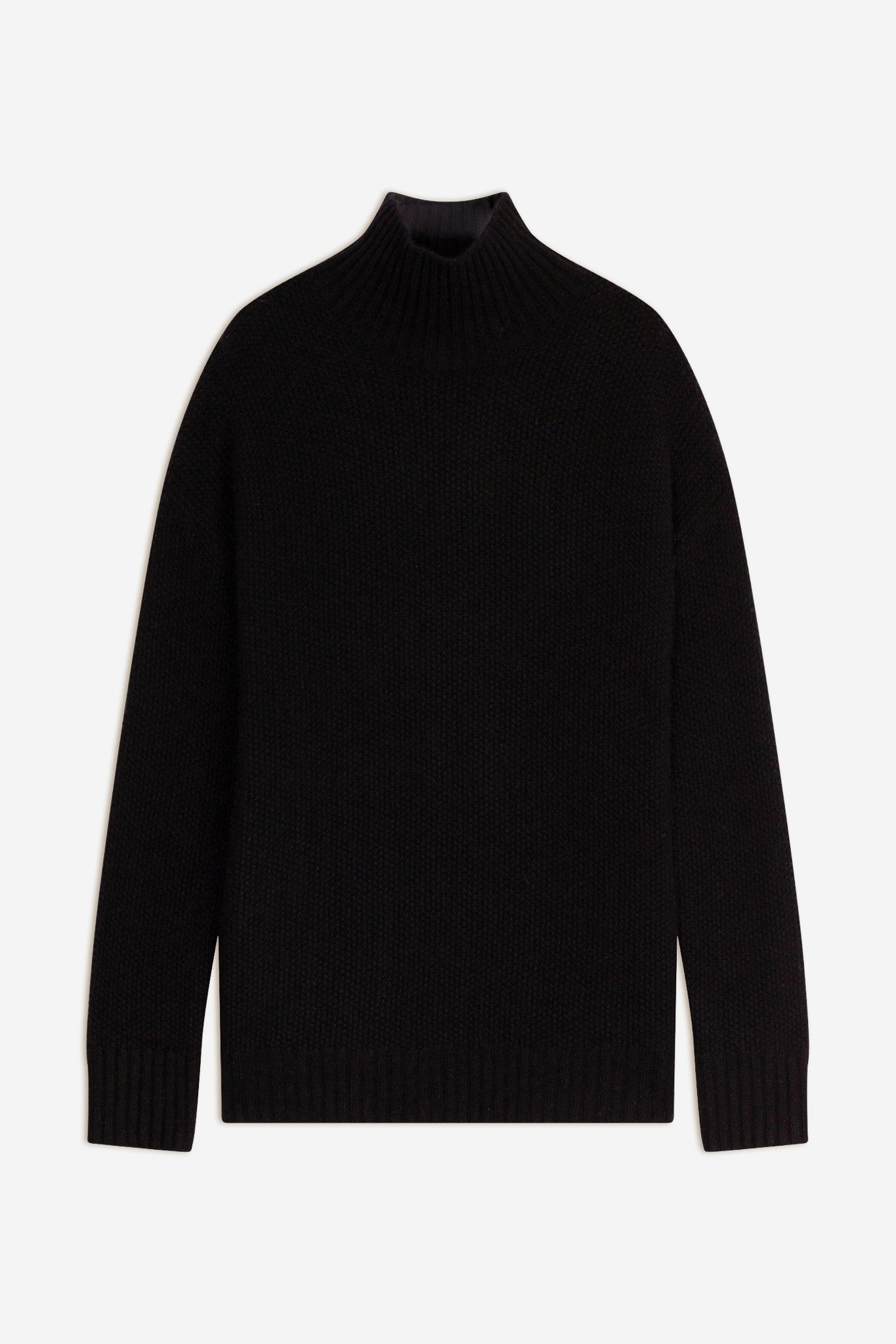 margot pull col montant 6 fils noir 100% cachemire