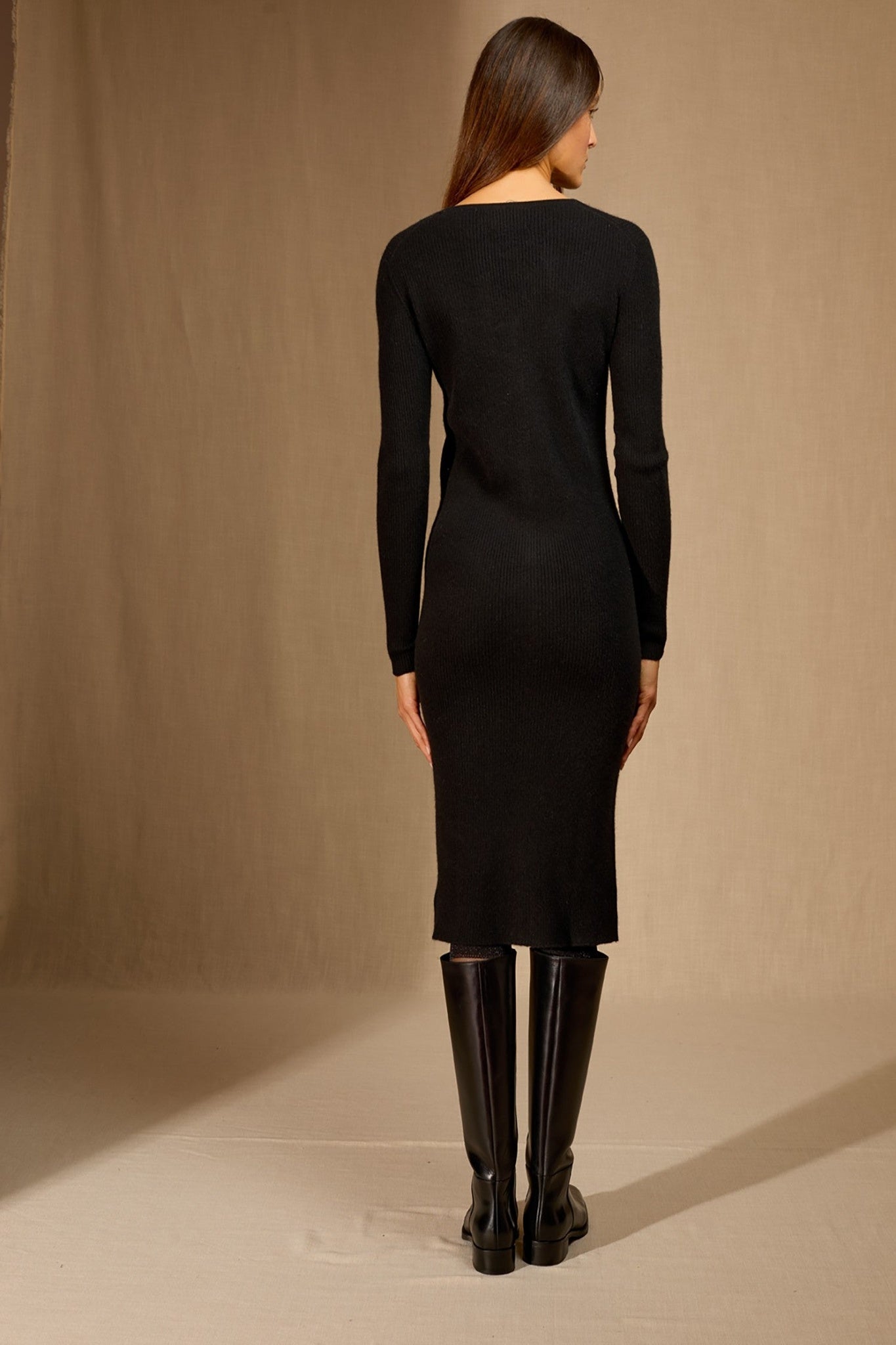 maria robe boutonnée col v noir 100% cachemire