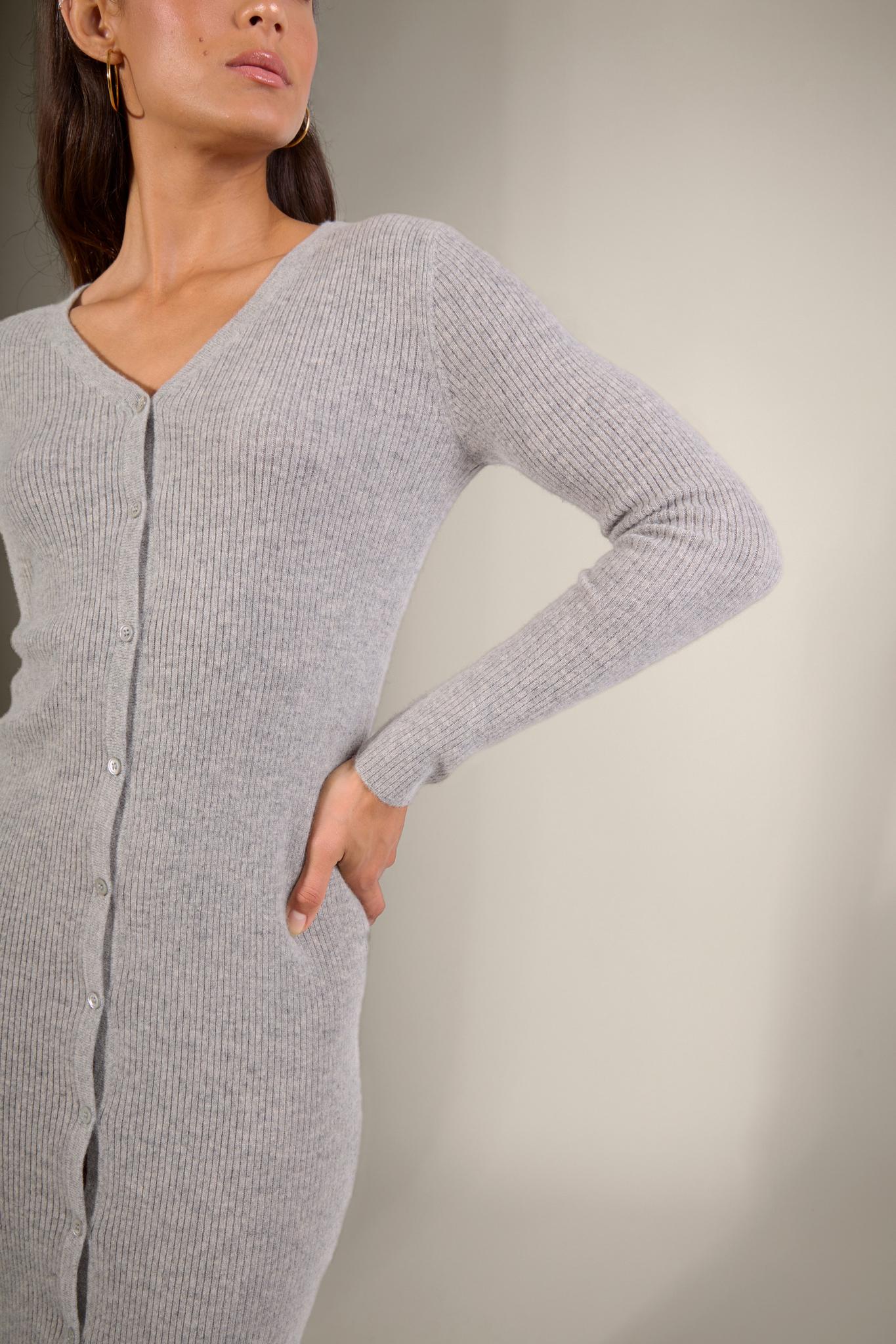 MARIA robe boutonnée col v nuage chiné 100% cachemire